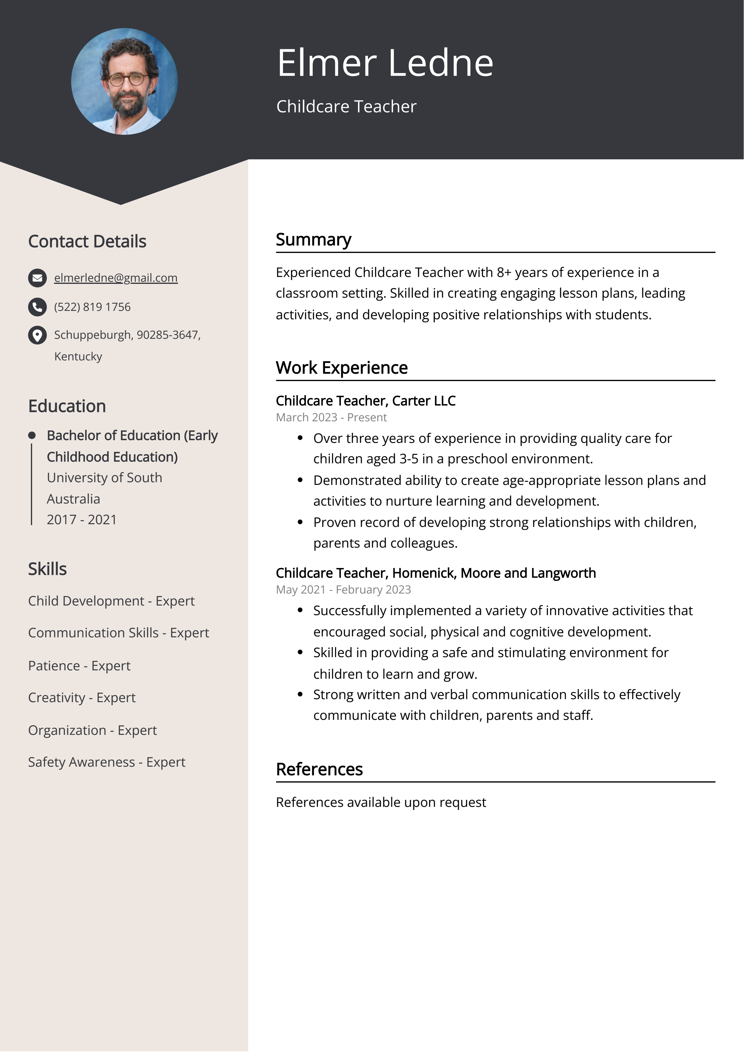 Childcare Teacher CV Example