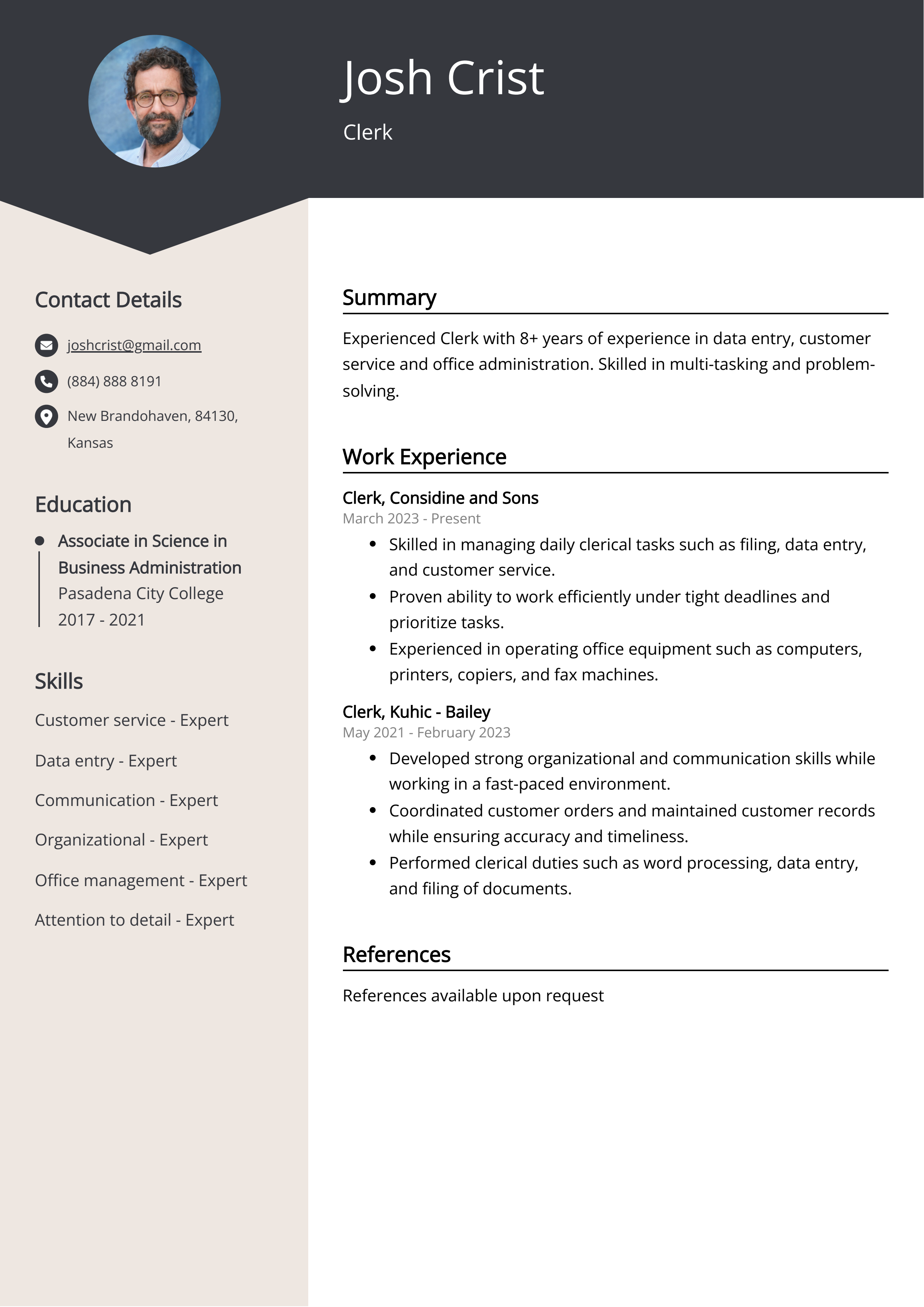 Clerk CV Example