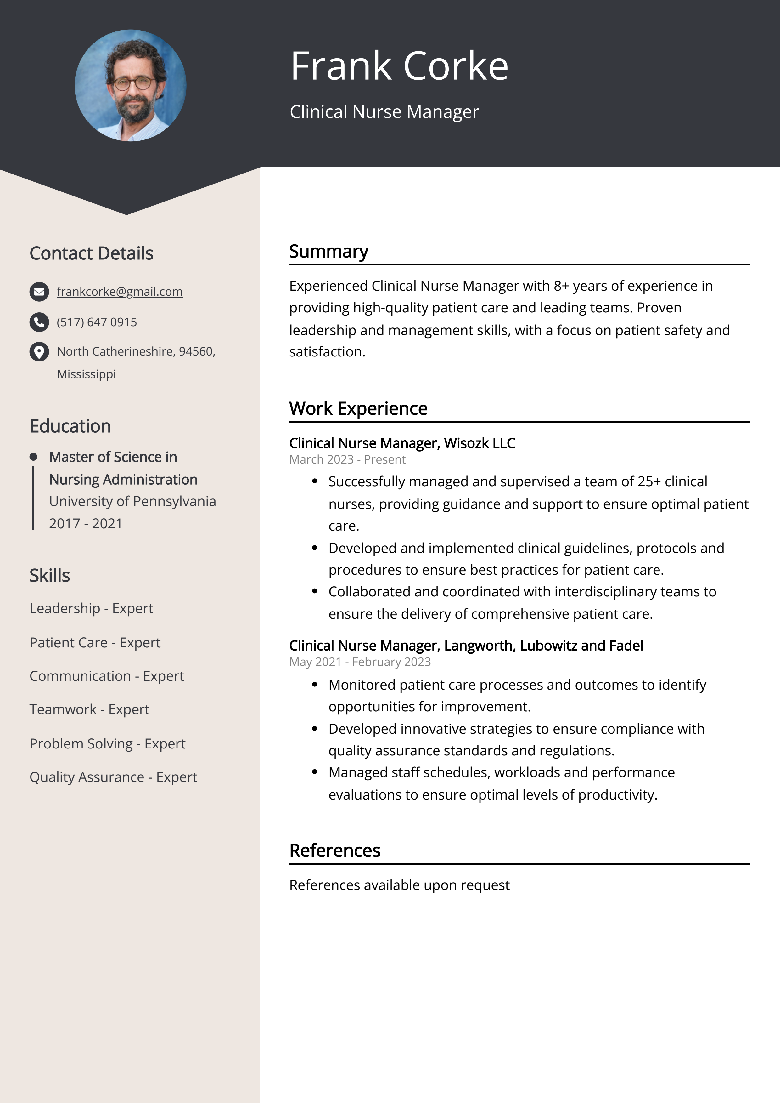 Clinical Nurse Manager CV Example