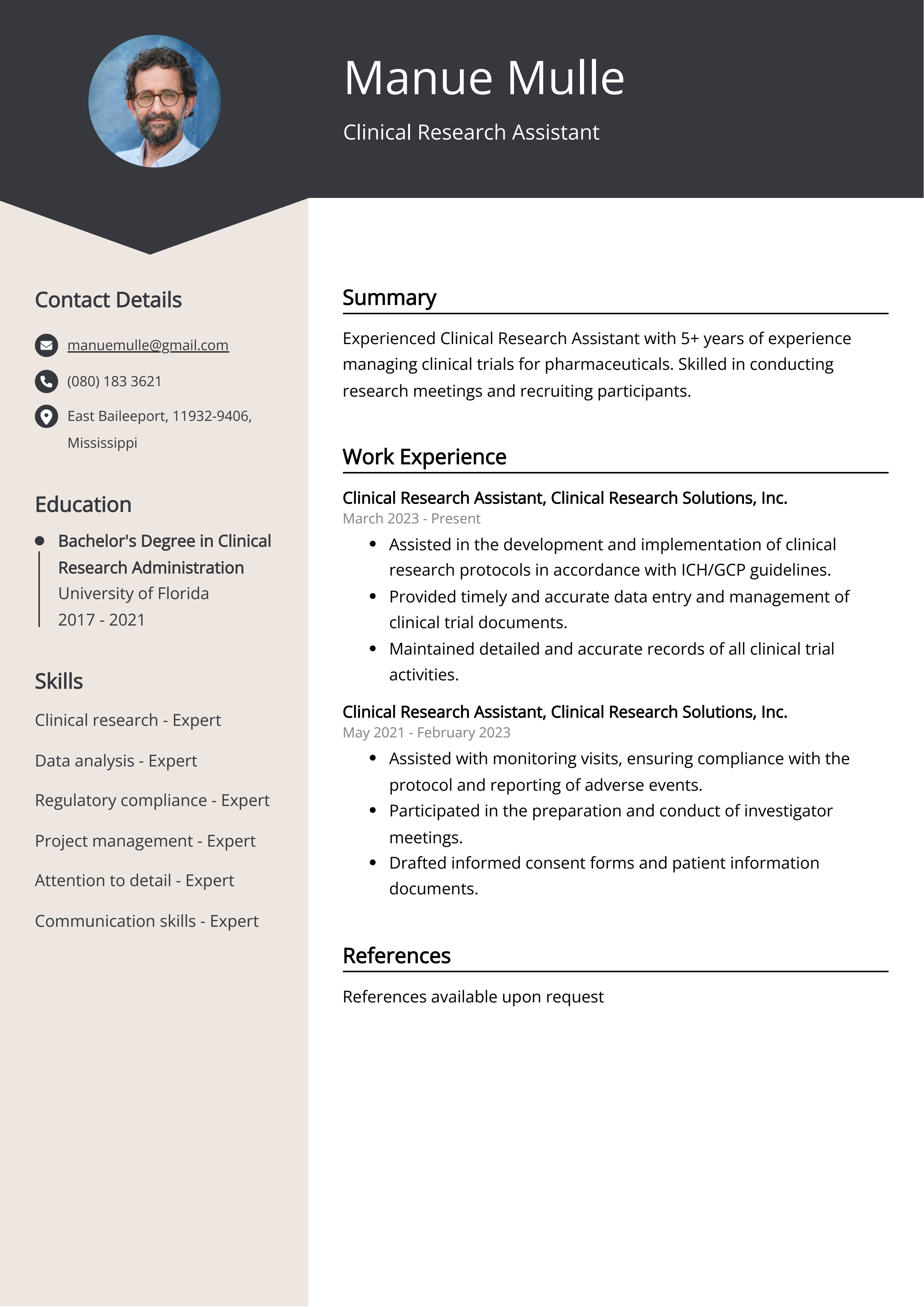 Clinical Research Assistant CV Example