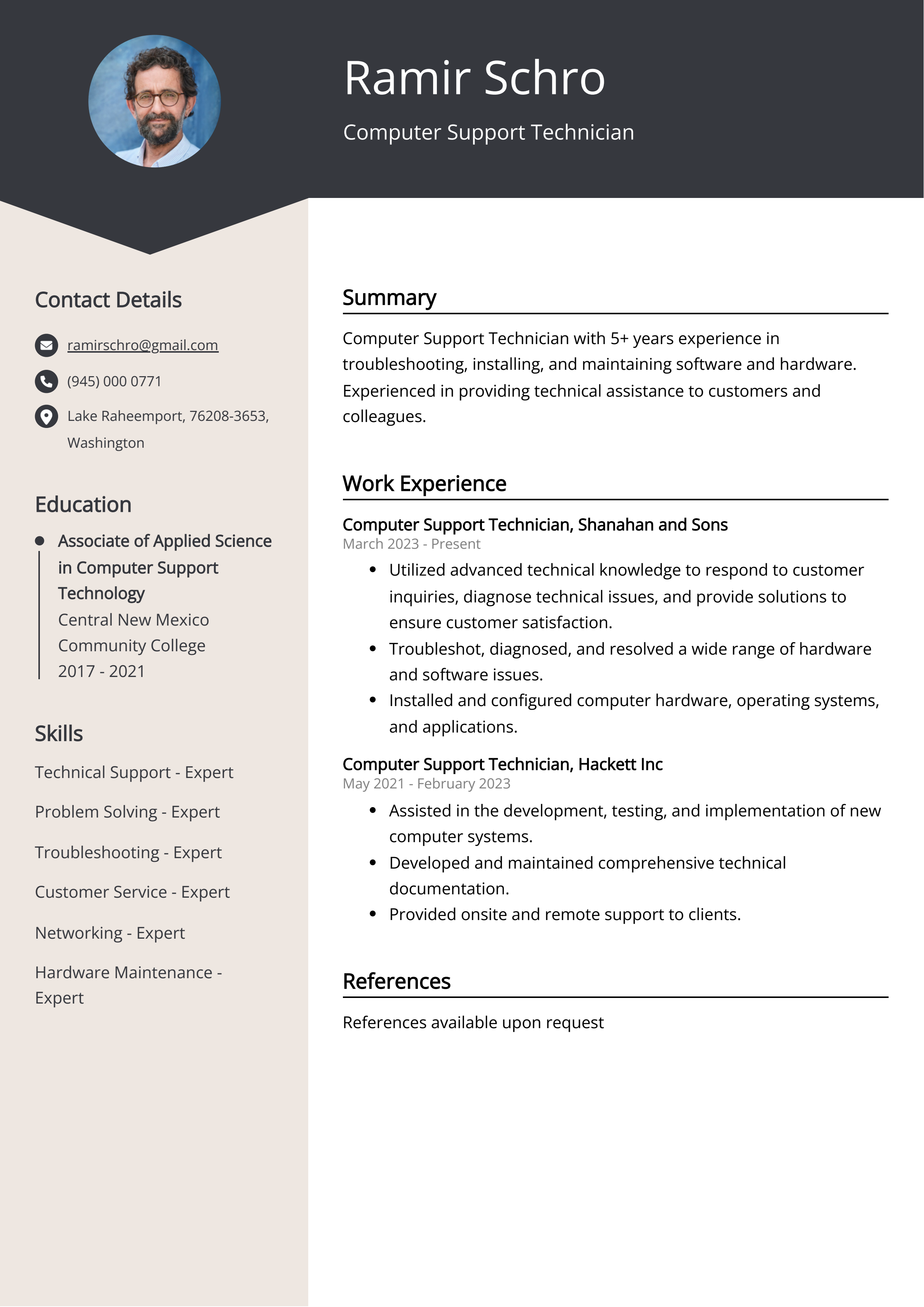 Computer Support Technician CV Example