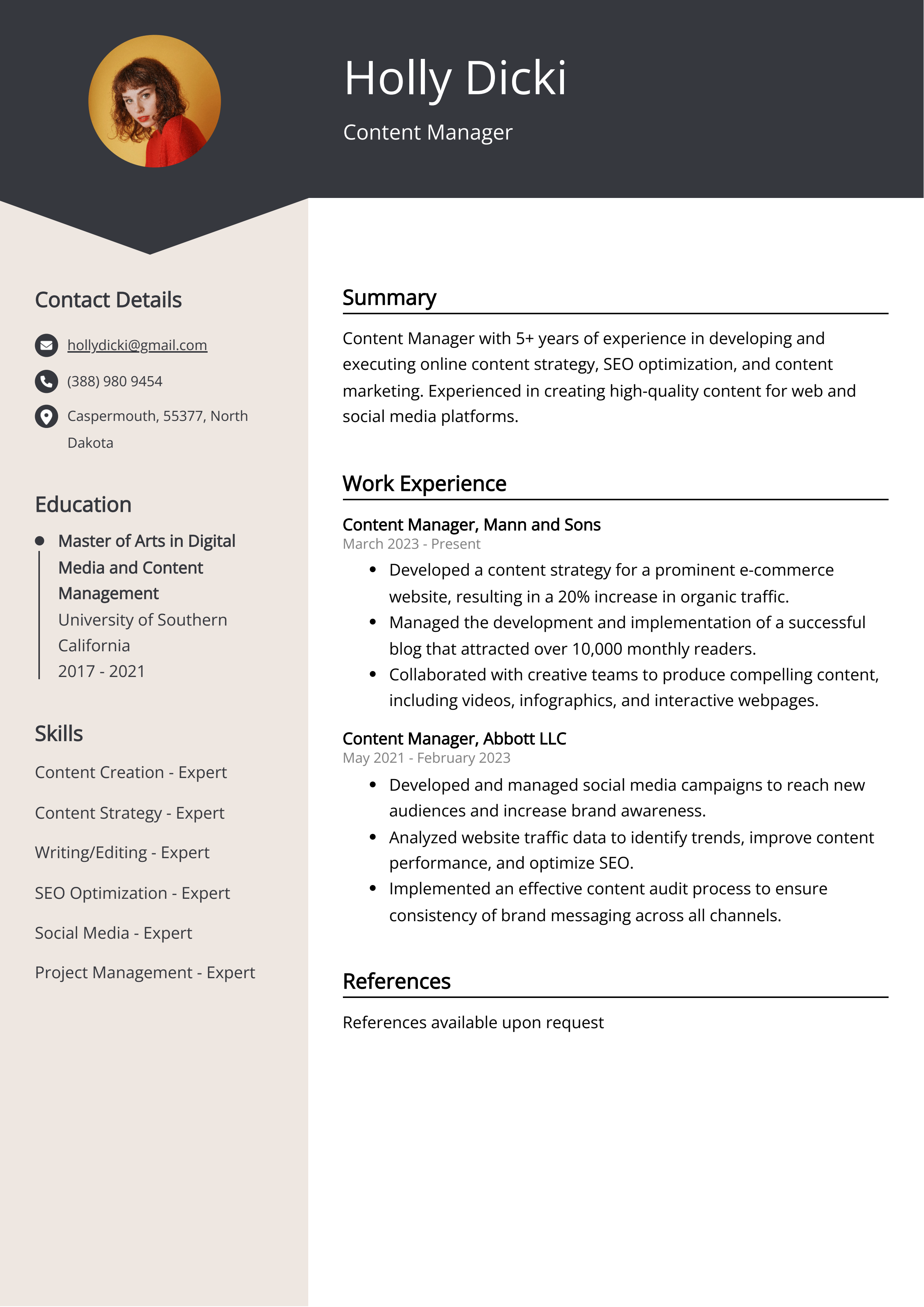 Content Manager CV Example