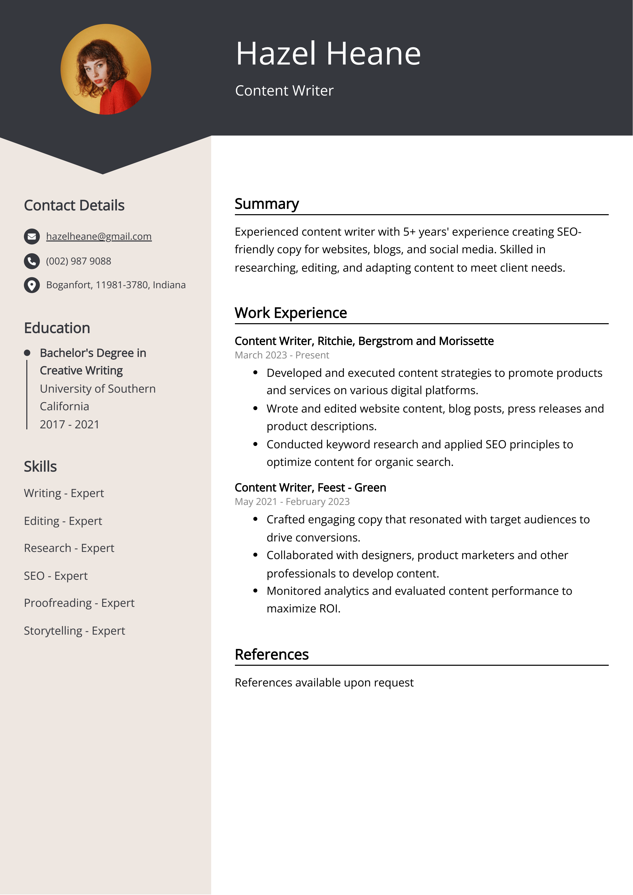 Content Writer CV Example