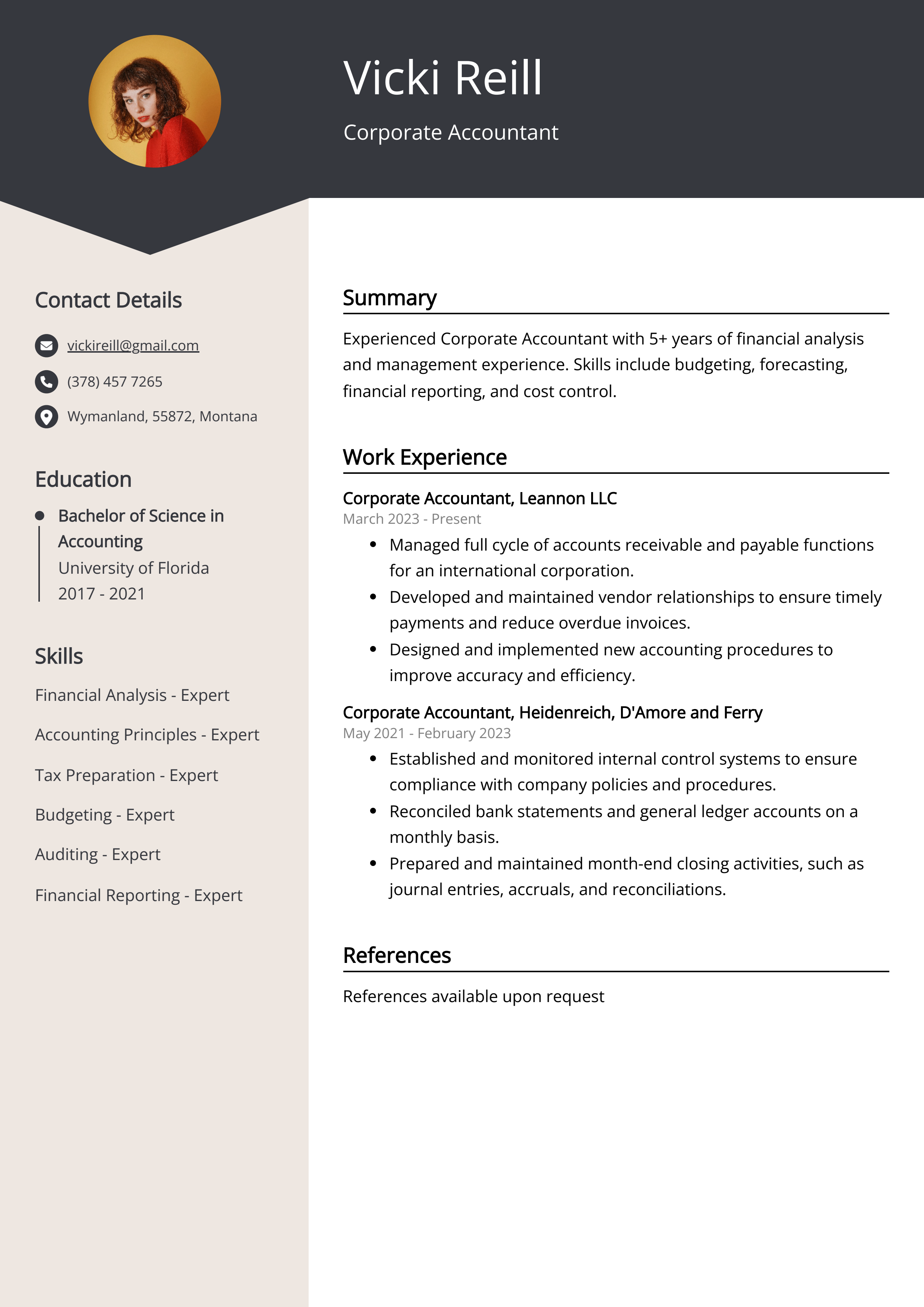 Corporate Accountant CV Example