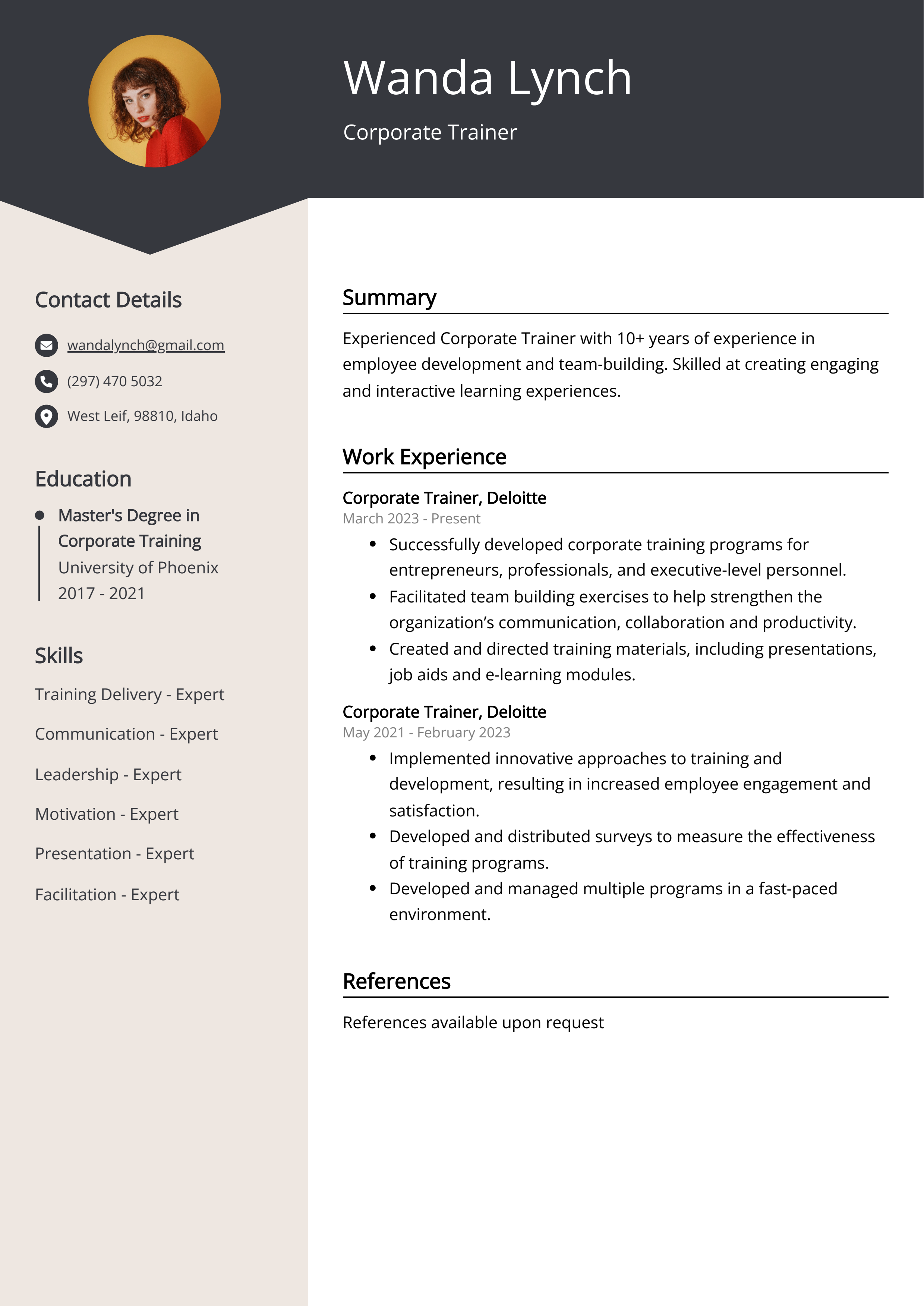 Corporate Trainer CV Example