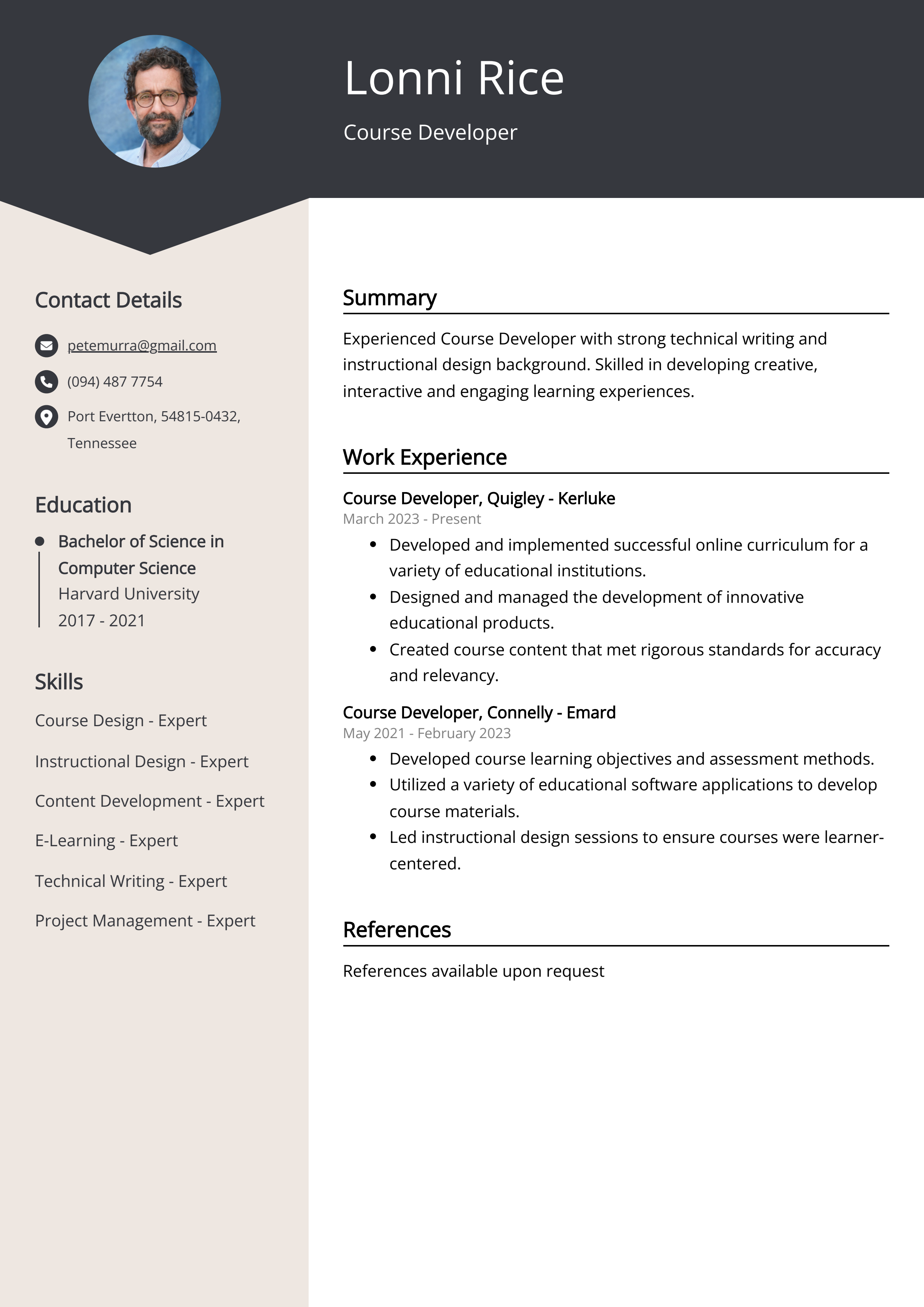 Course Developer CV Example