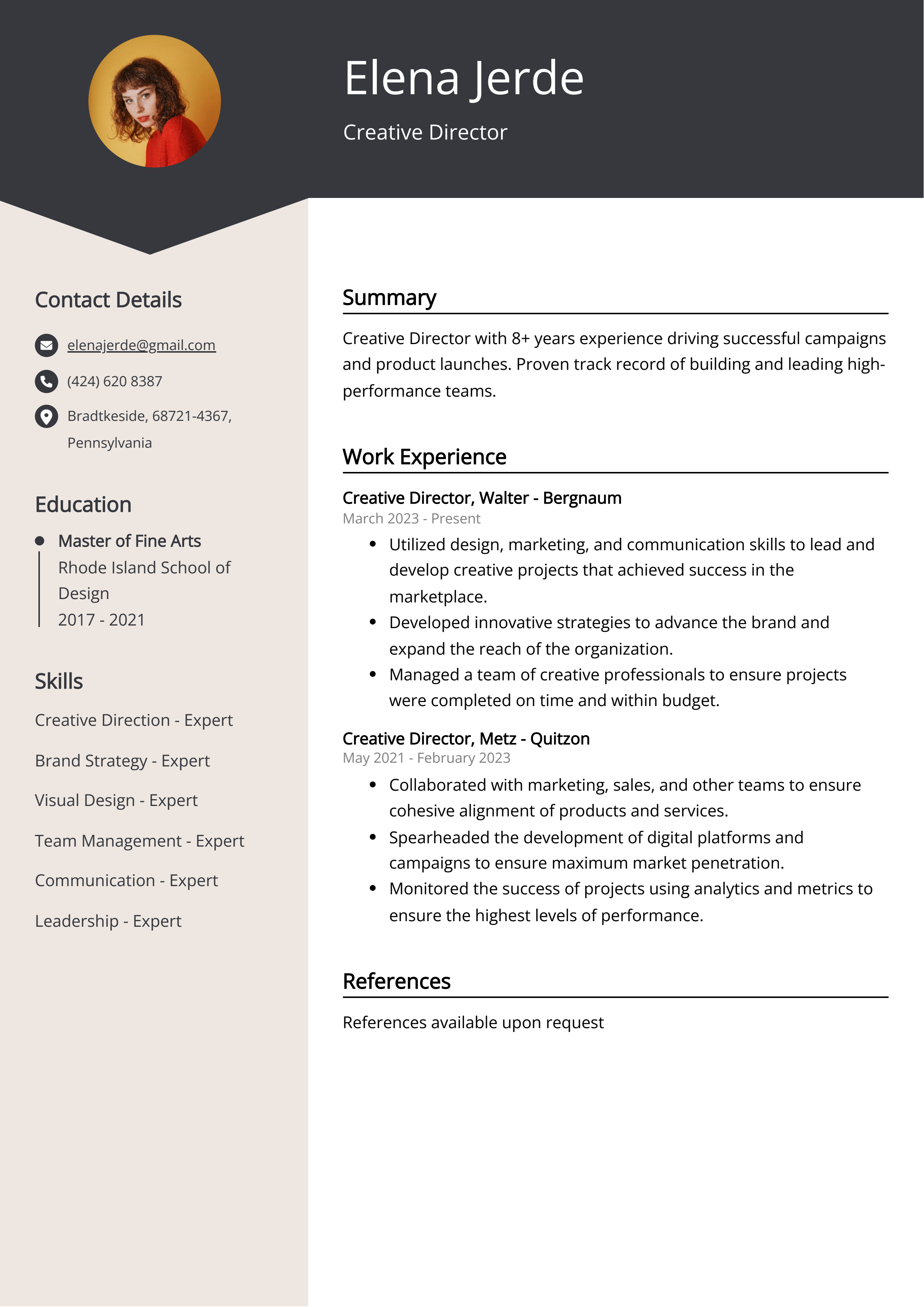 Creative Director CV Example