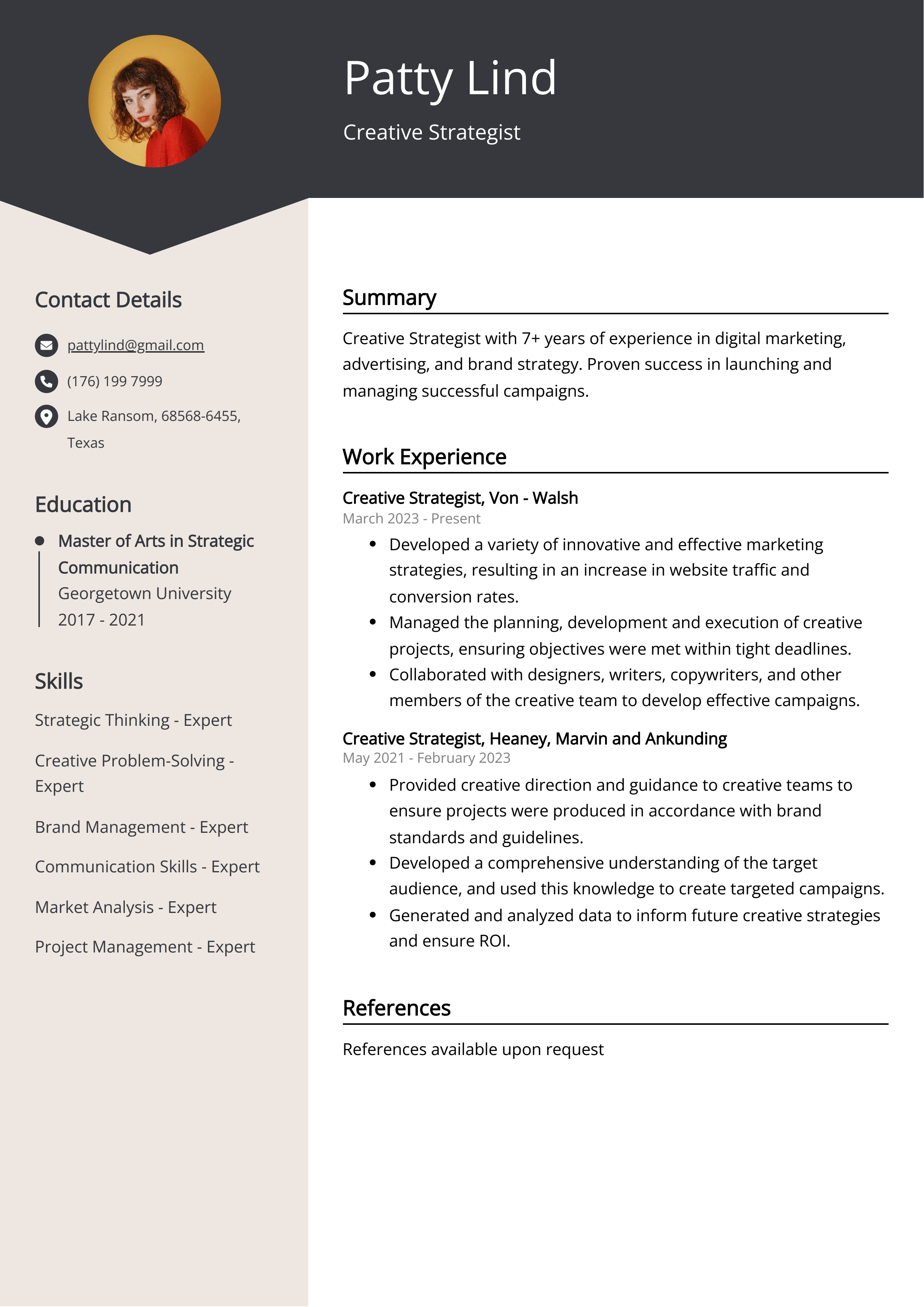 Creative Strategist CV Example