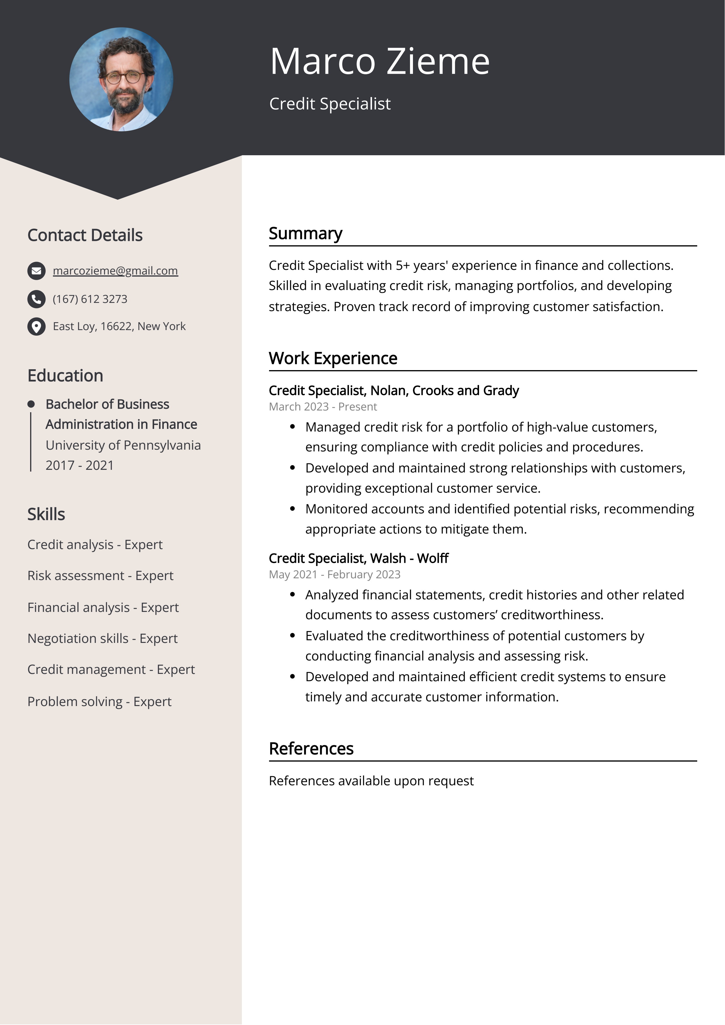 Credit Specialist CV Example