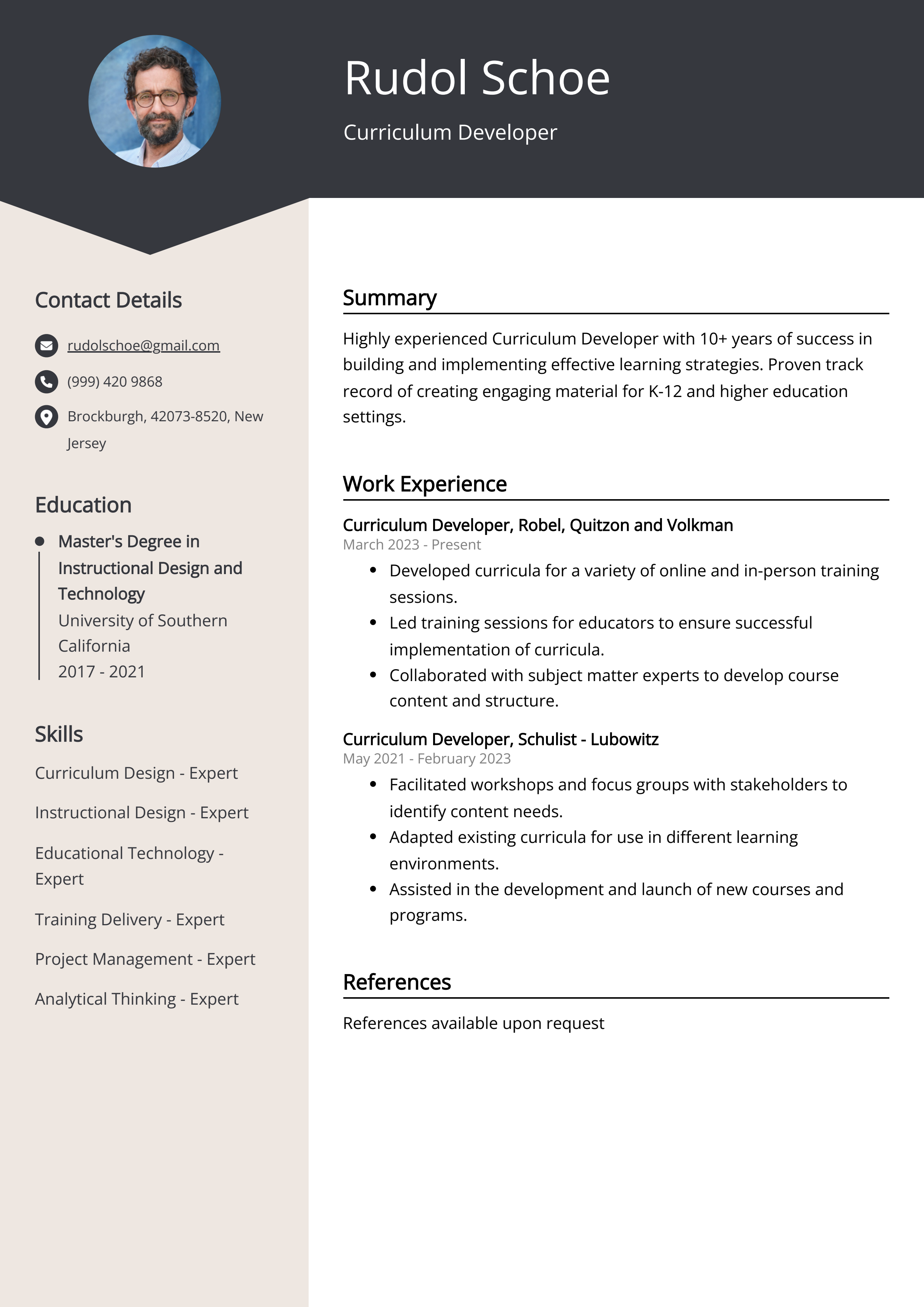 Curriculum Developer CV Example