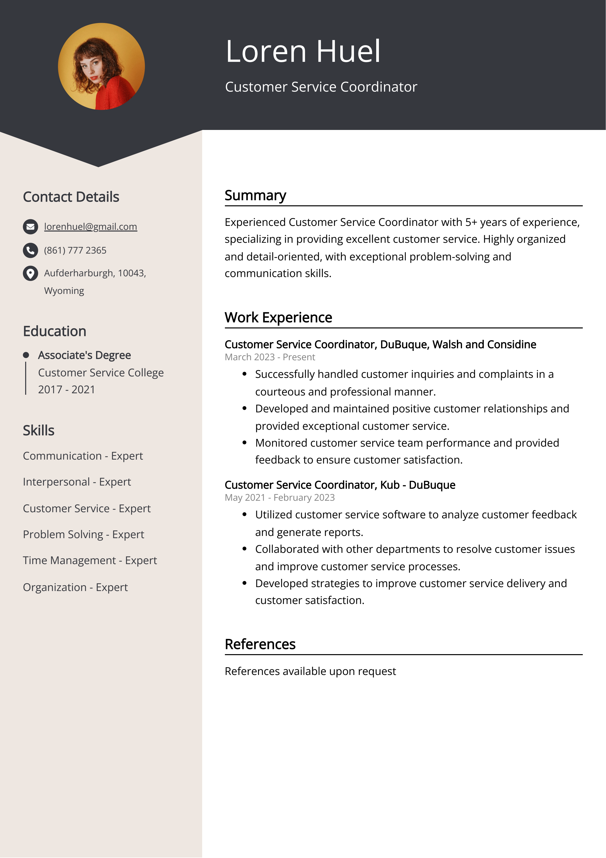 Customer Service Coordinator CV Example