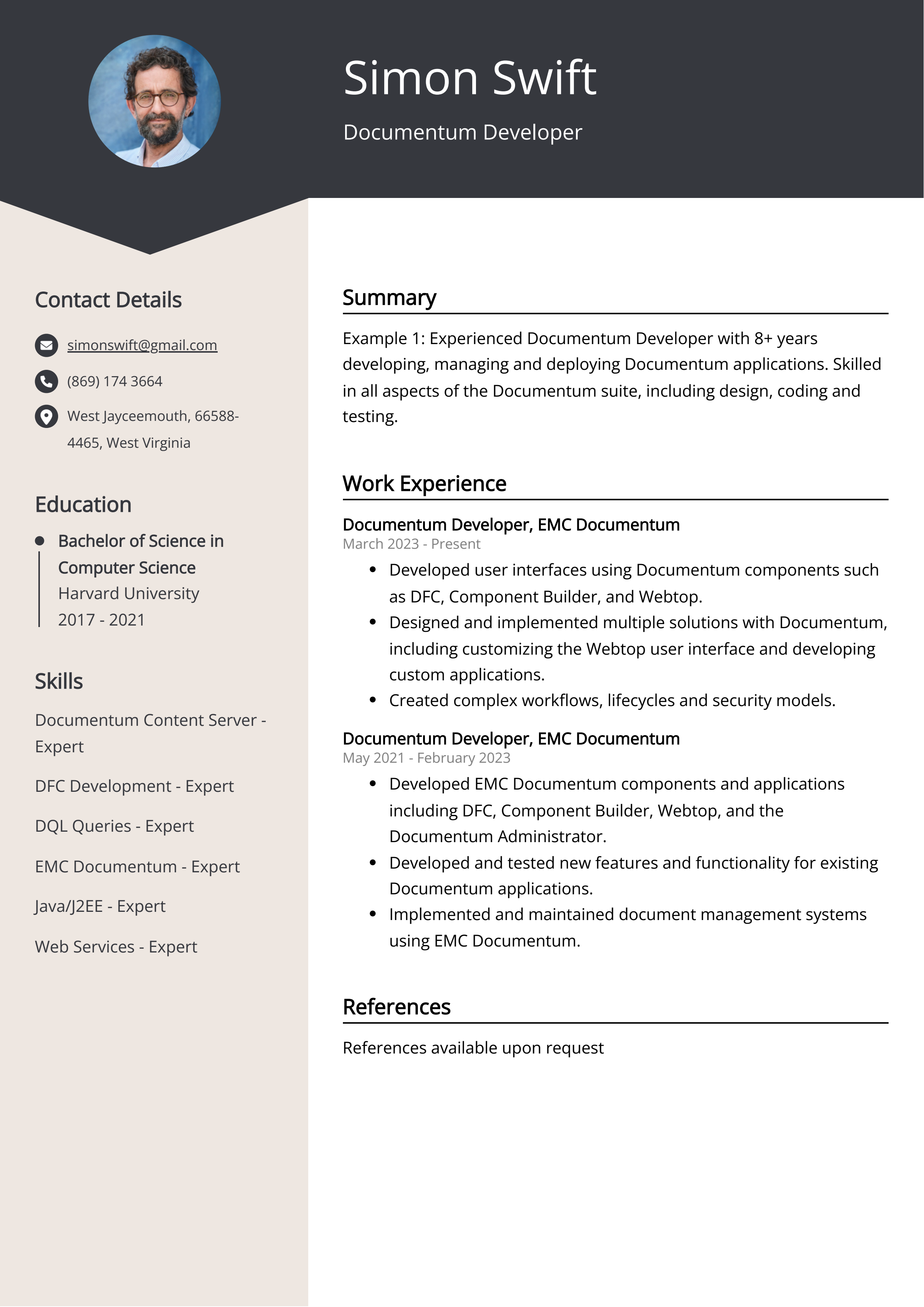 Documentum Developer CV Example