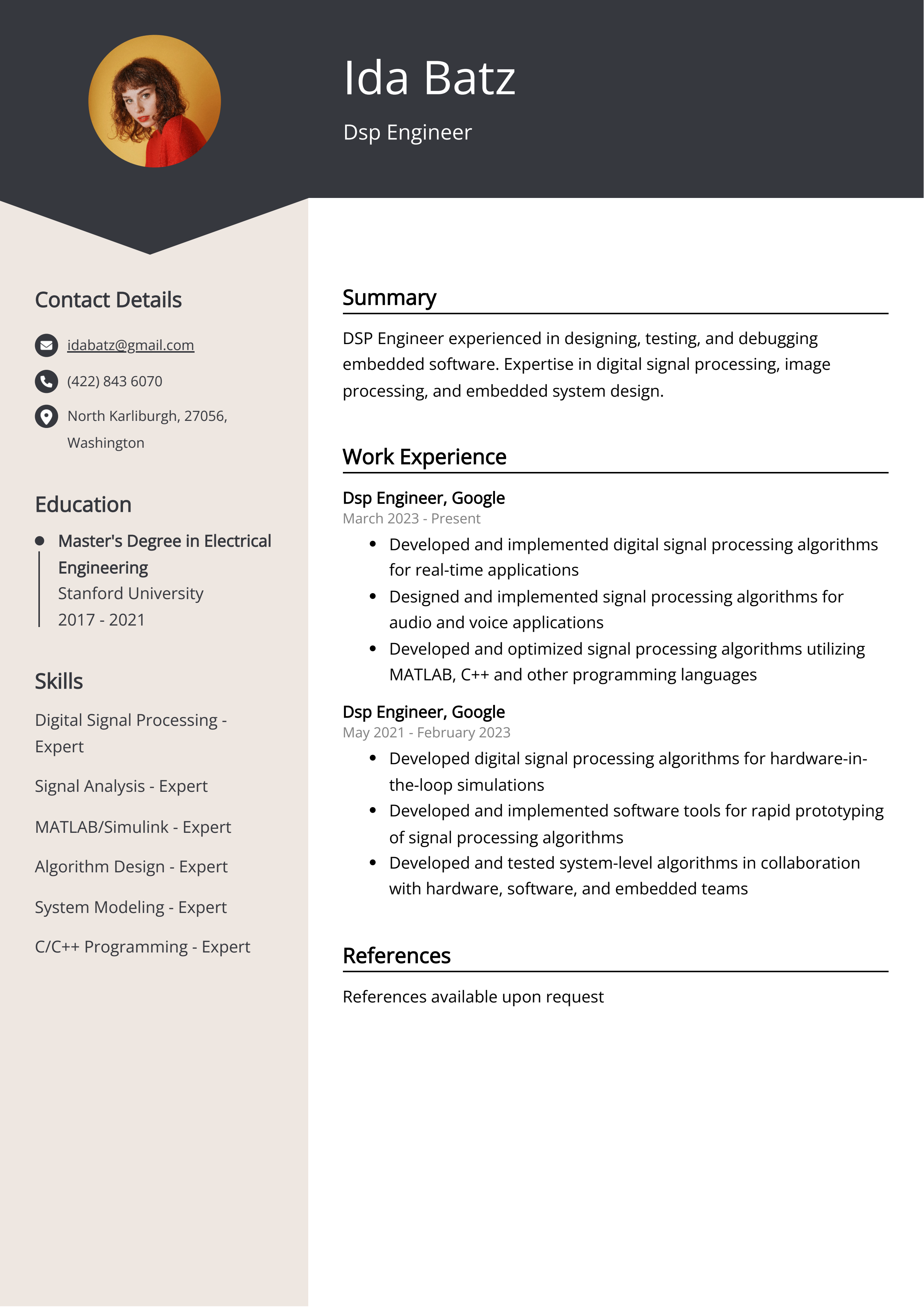 Dsp Engineer CV Example