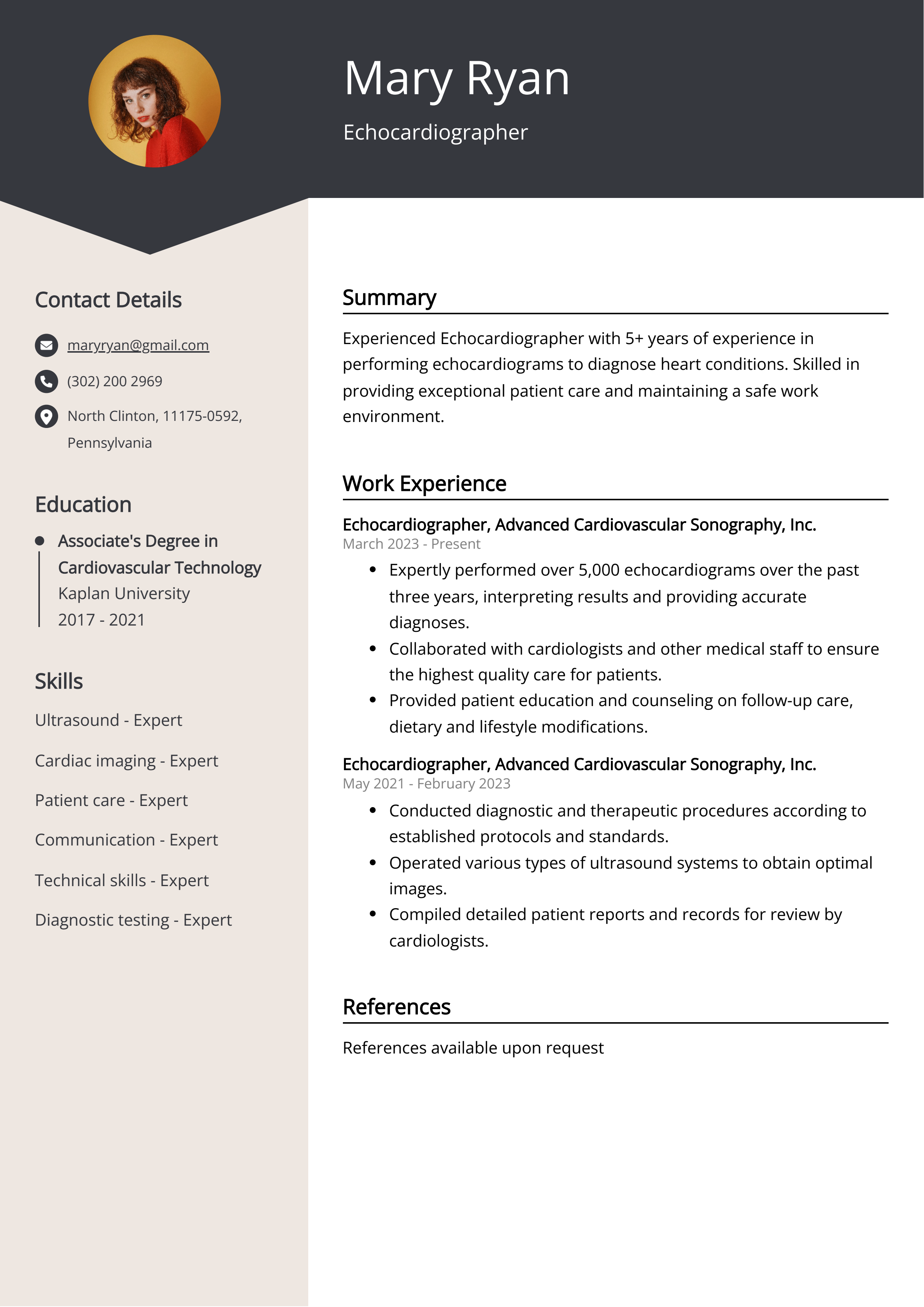 Echocardiographer CV Example