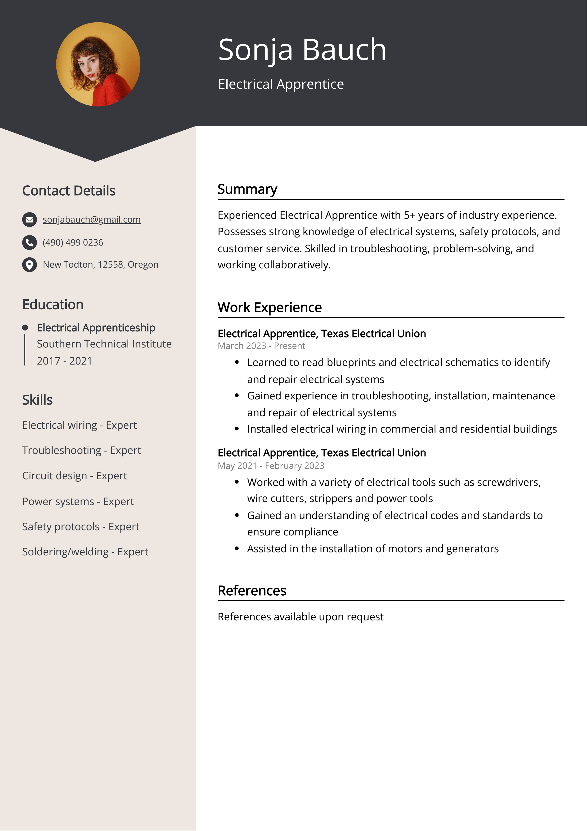 Electrical Apprentice CV Example