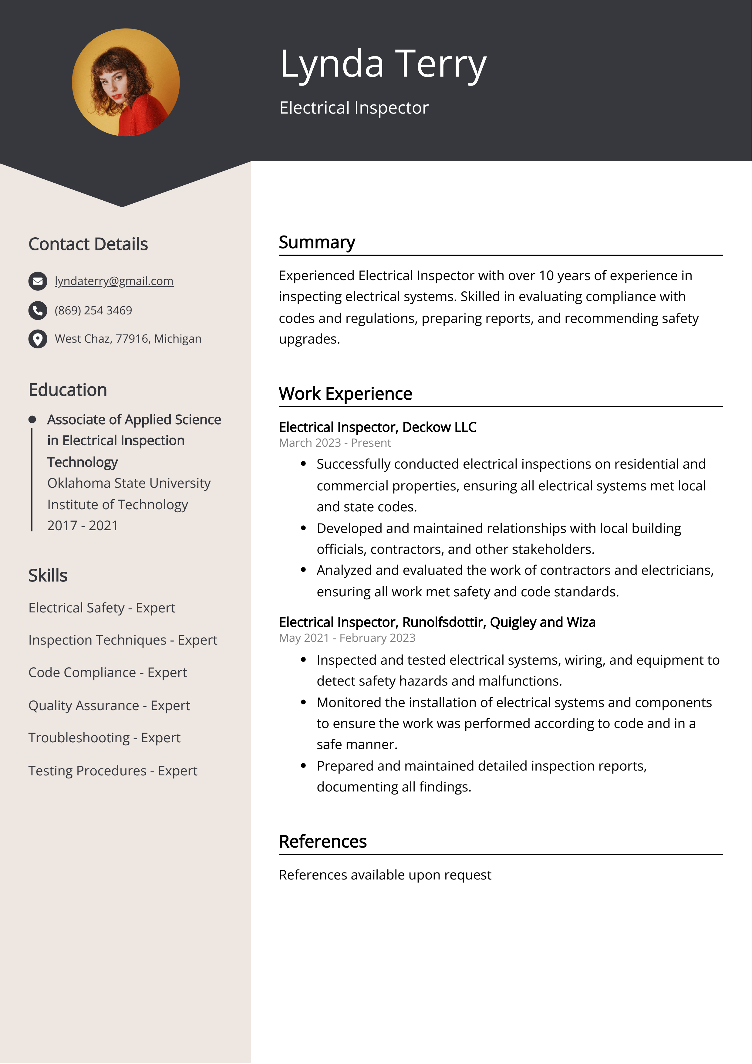 Electrical Inspector CV Example