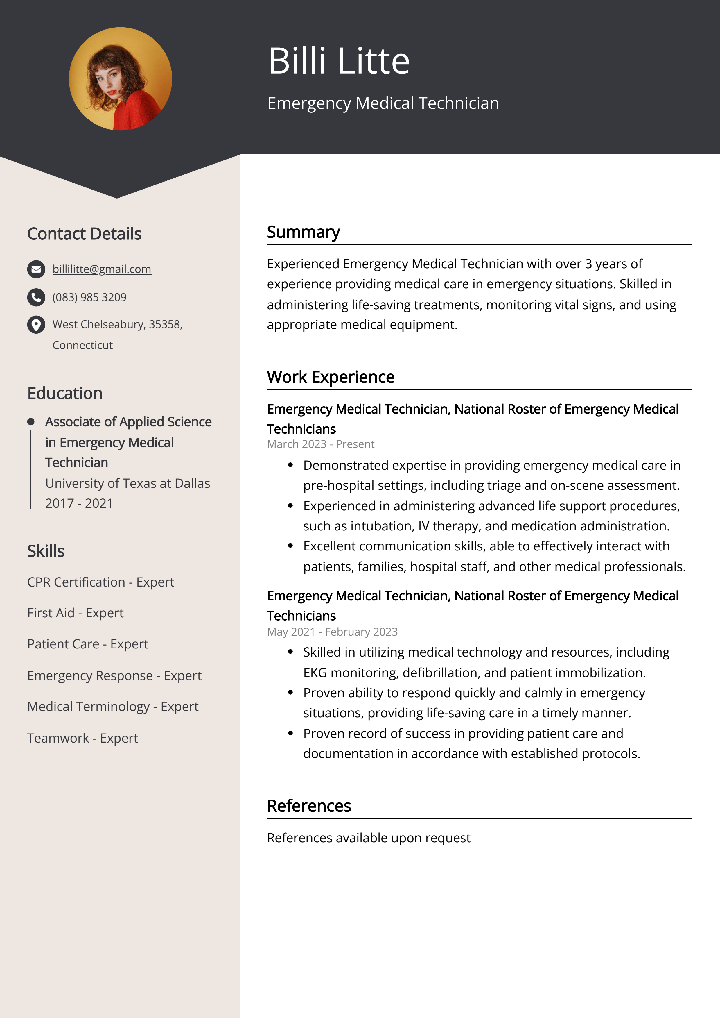 Emergency Medical Technician CV Example