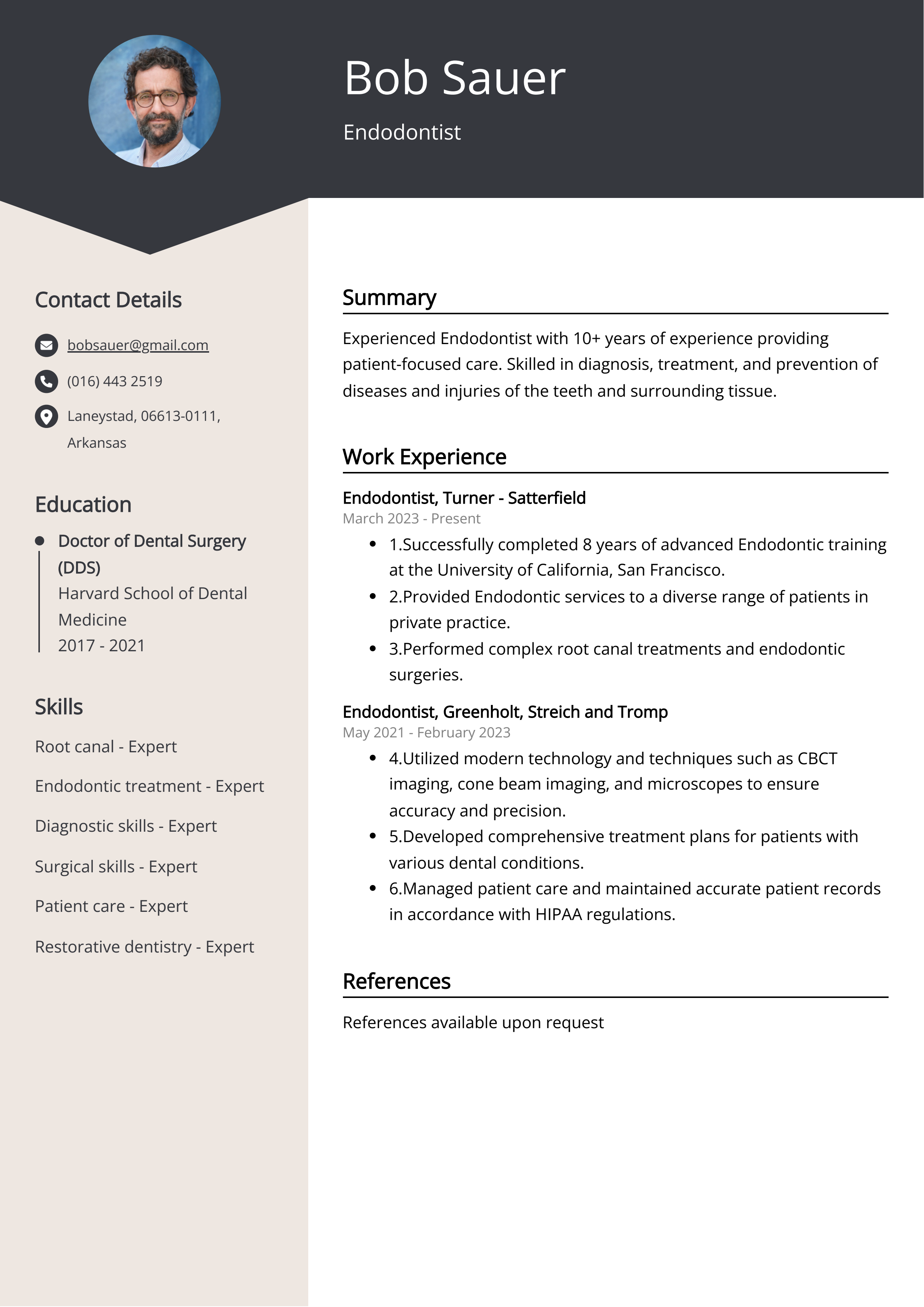 Endodontist CV Example