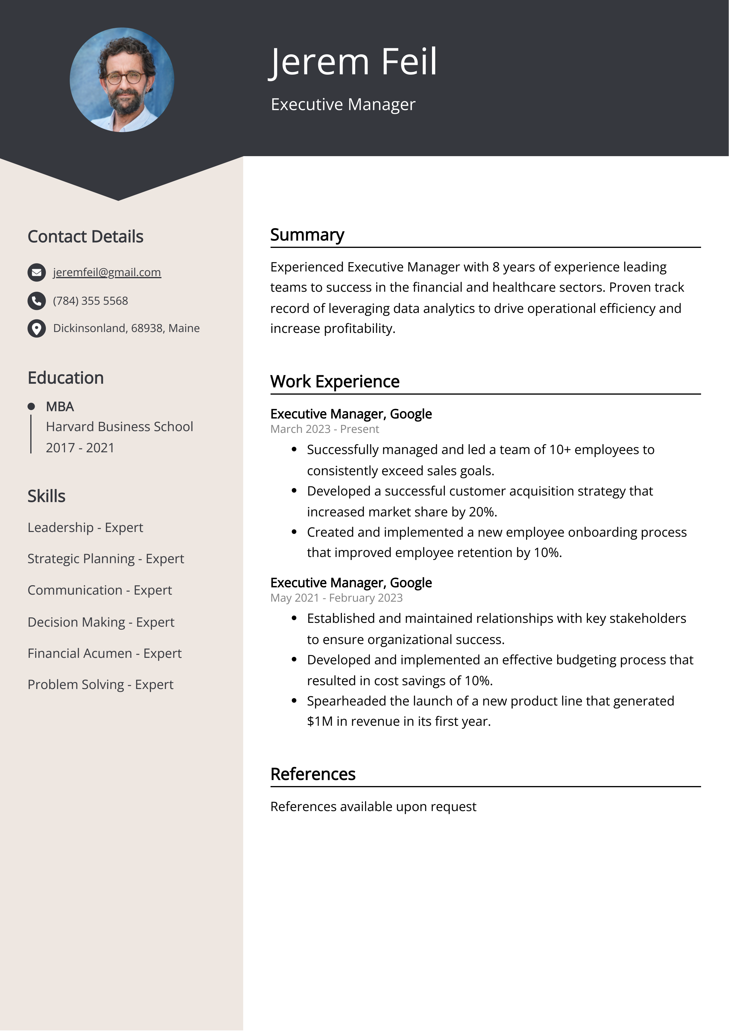 Executive Manager CV Example