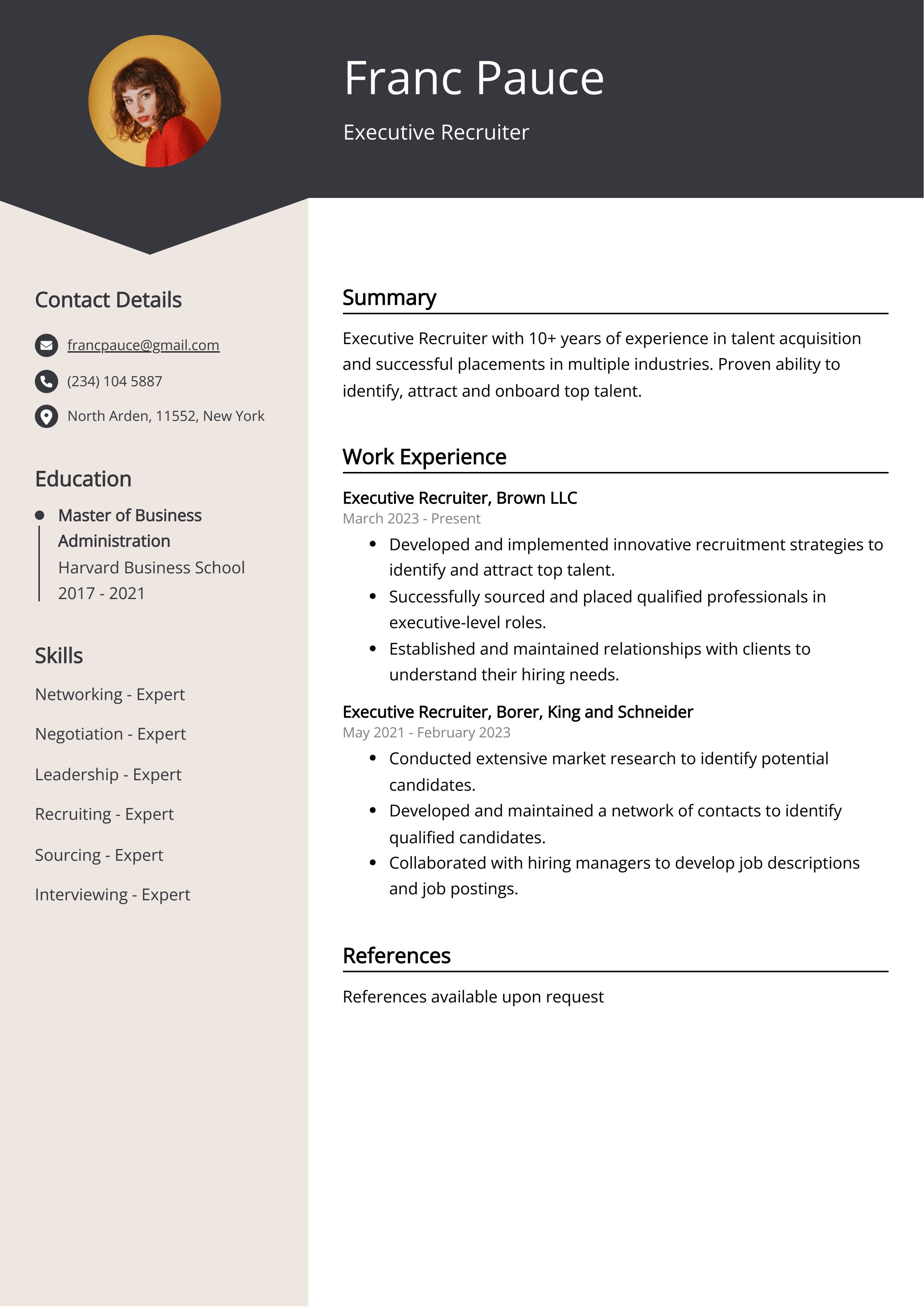 Executive Recruiter CV Example