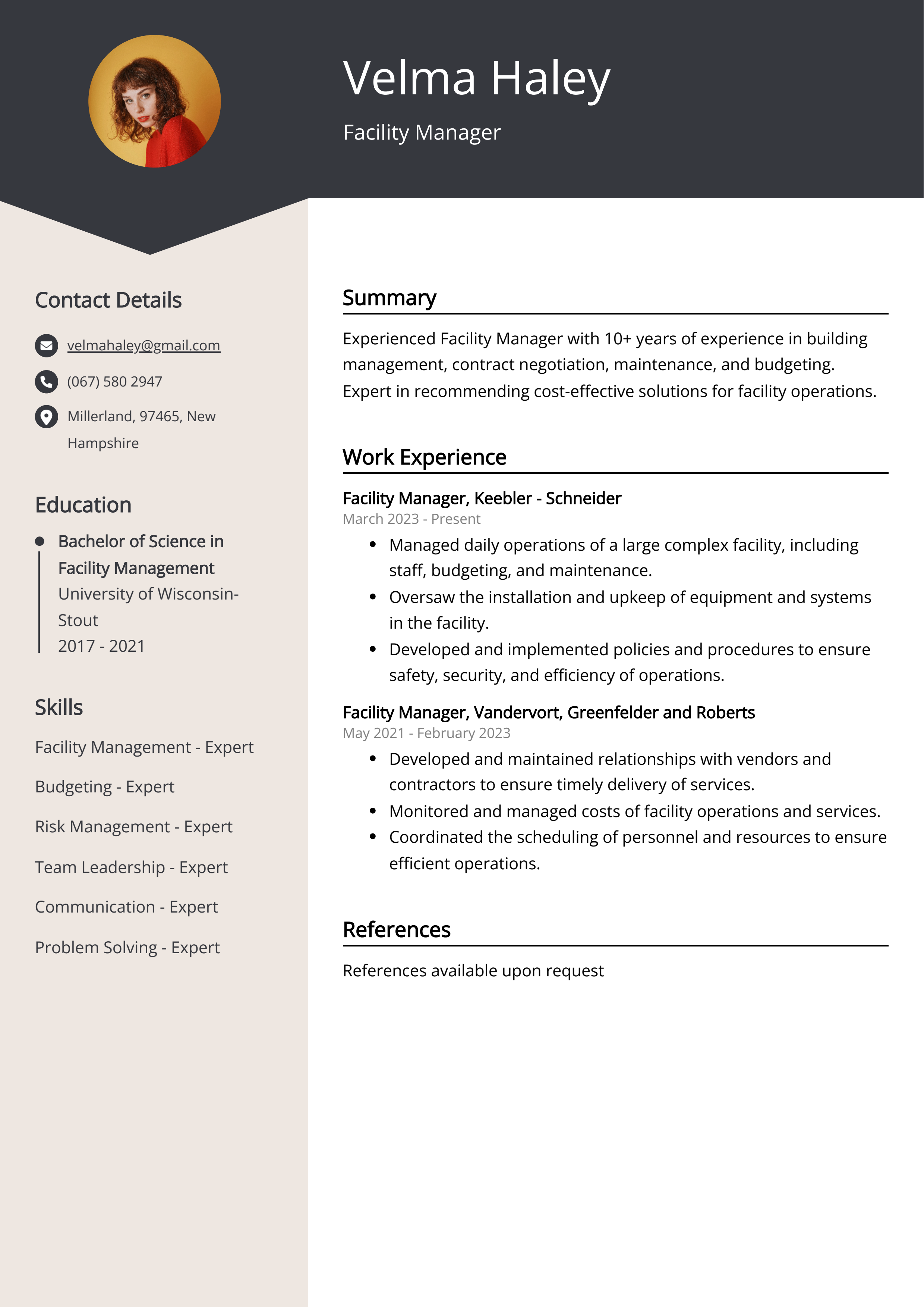 Facility Manager CV Example