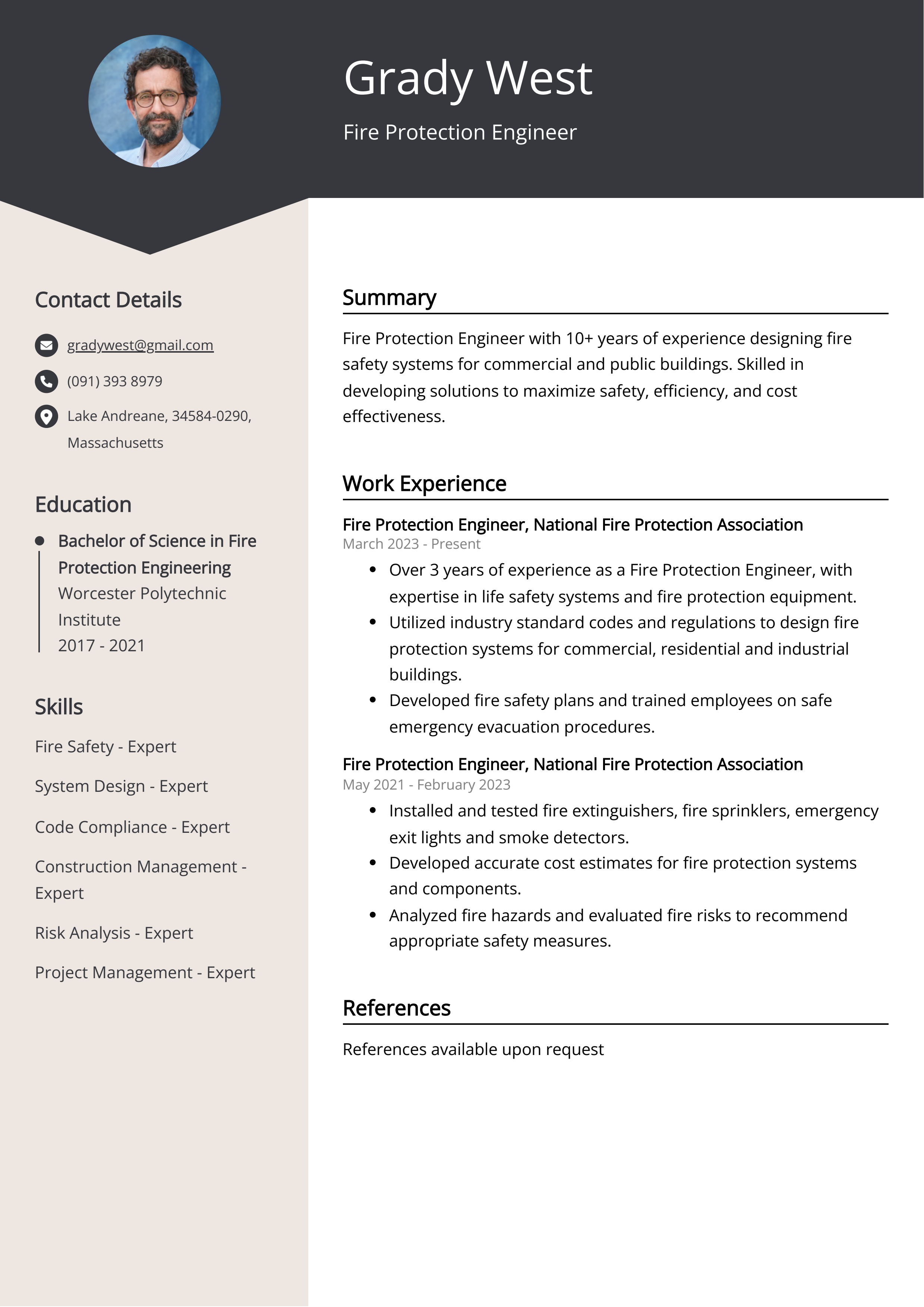 Fire Protection Engineer CV Example