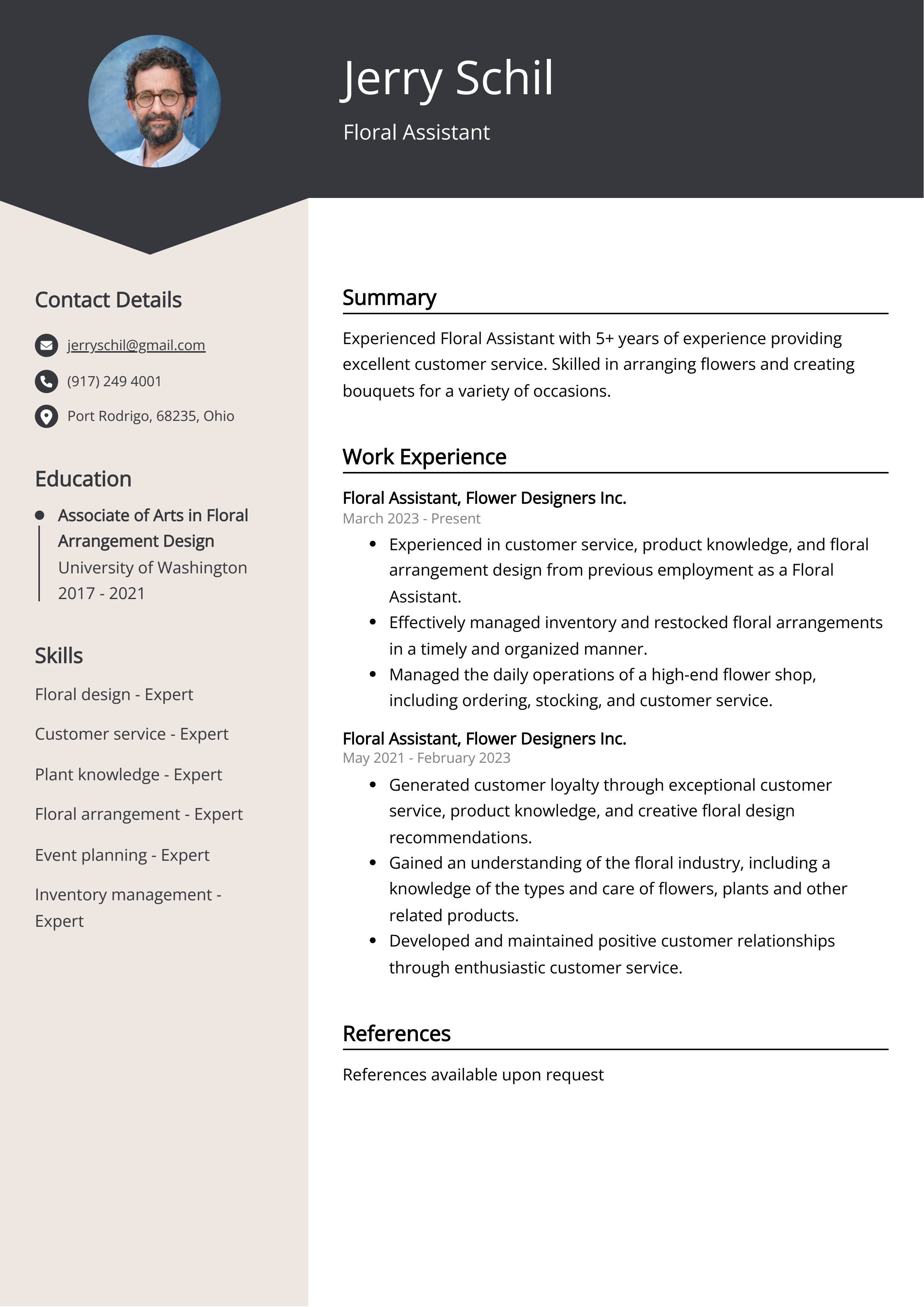 Floral Assistant CV Example