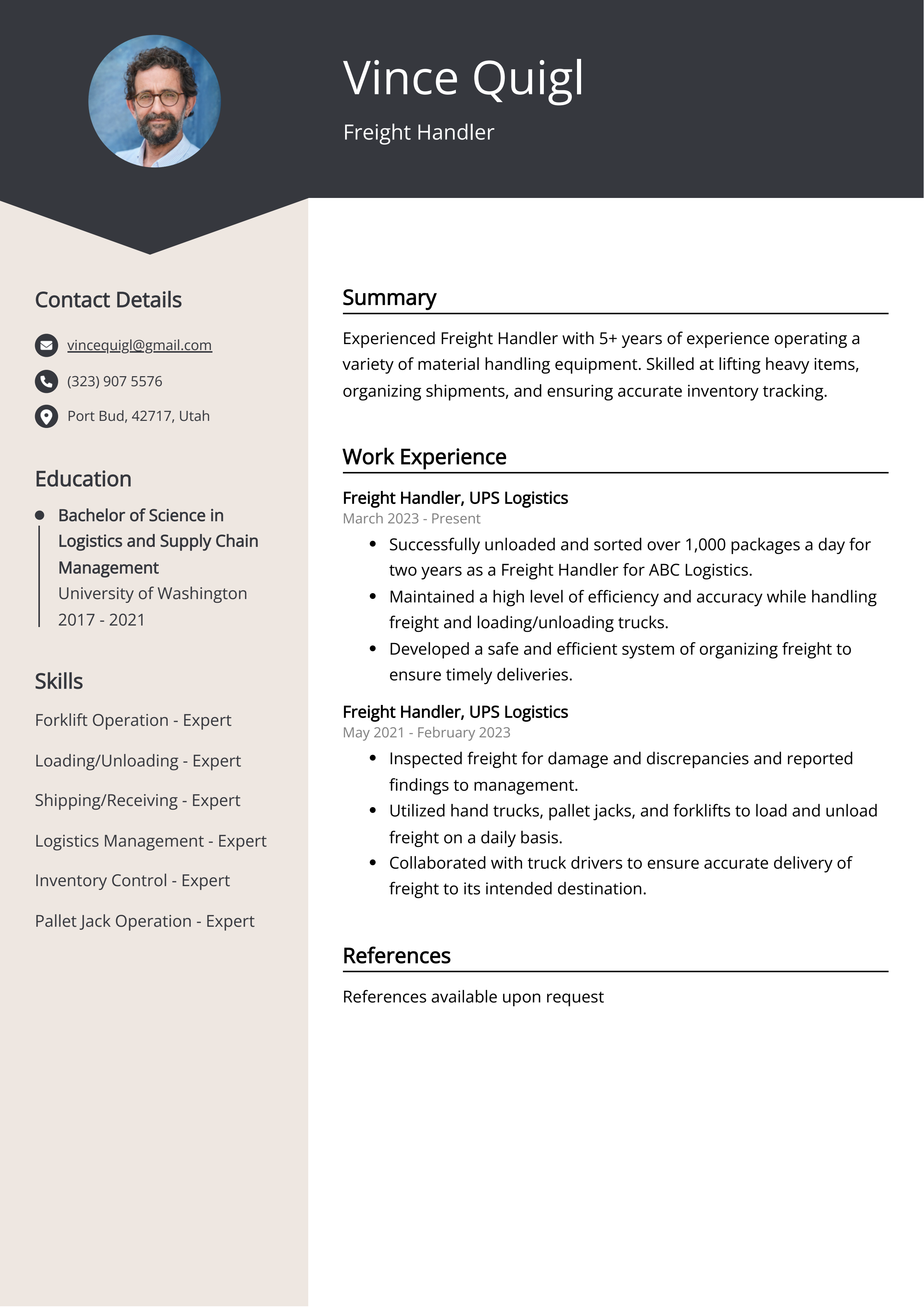 Freight Handler CV Example