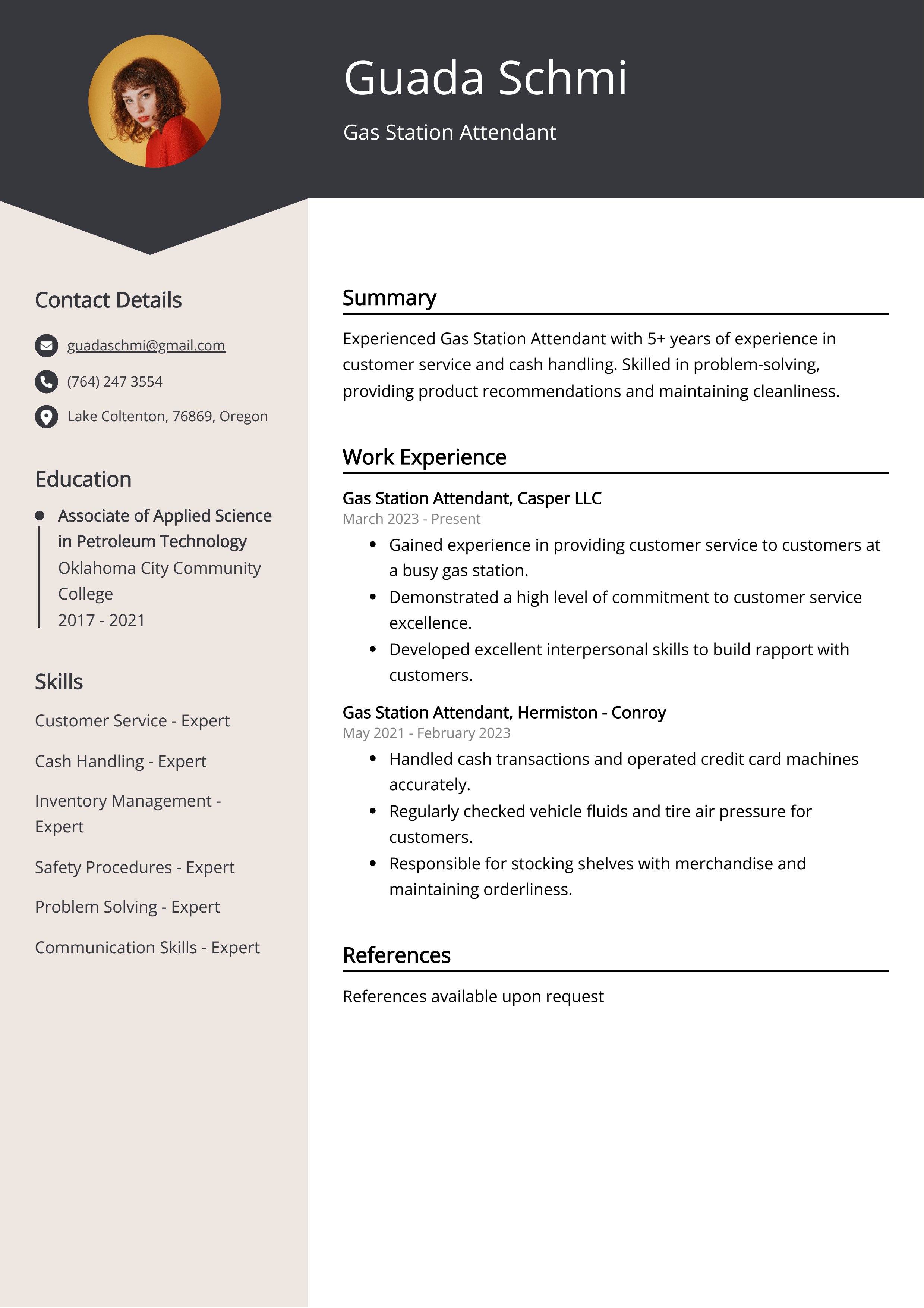 Gas Station Attendant CV Example