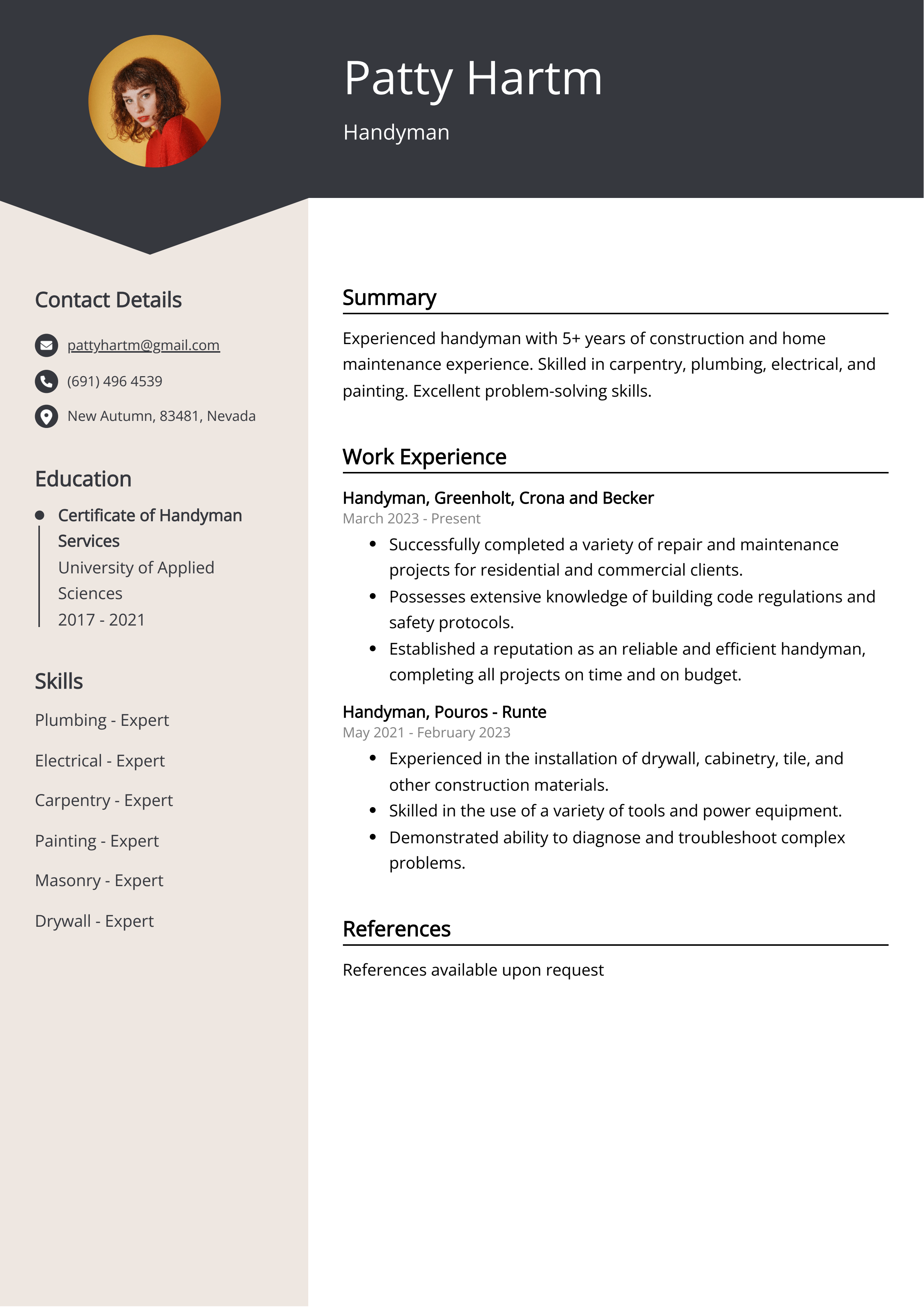 Handyman CV Example