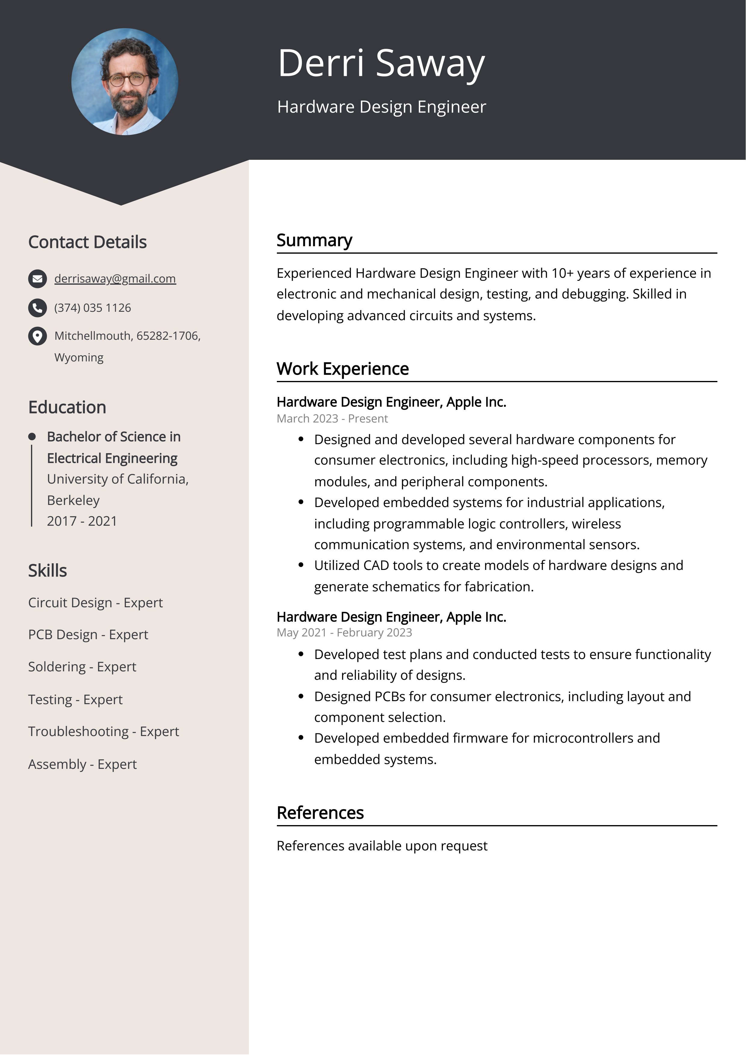 Hardware Design Engineer CV Example