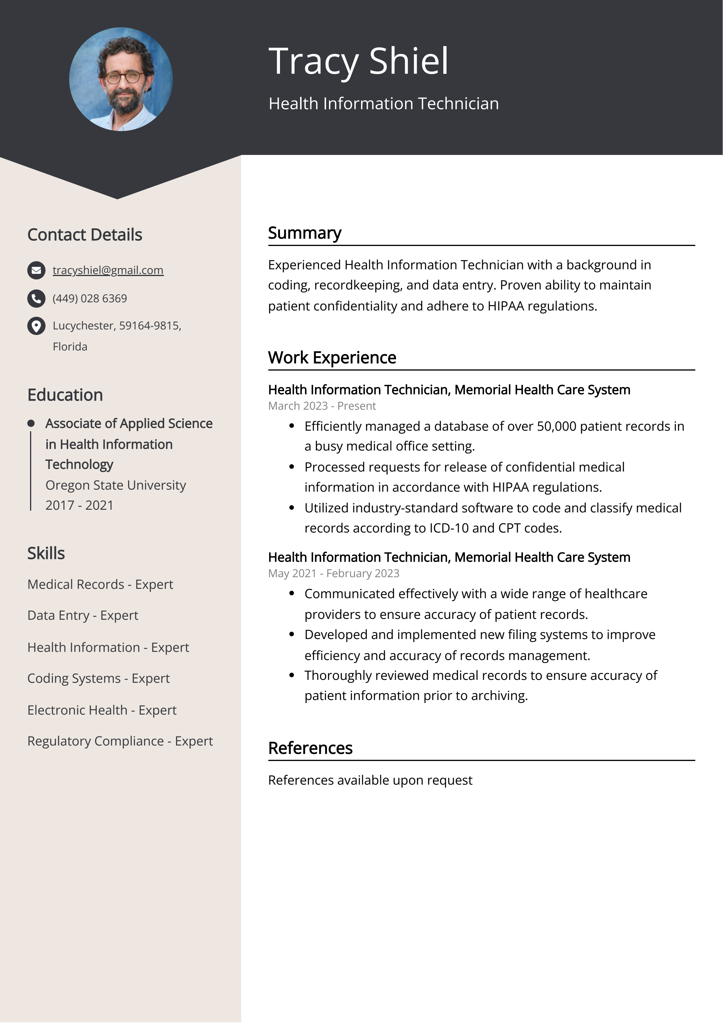 Health Information Technician CV Example