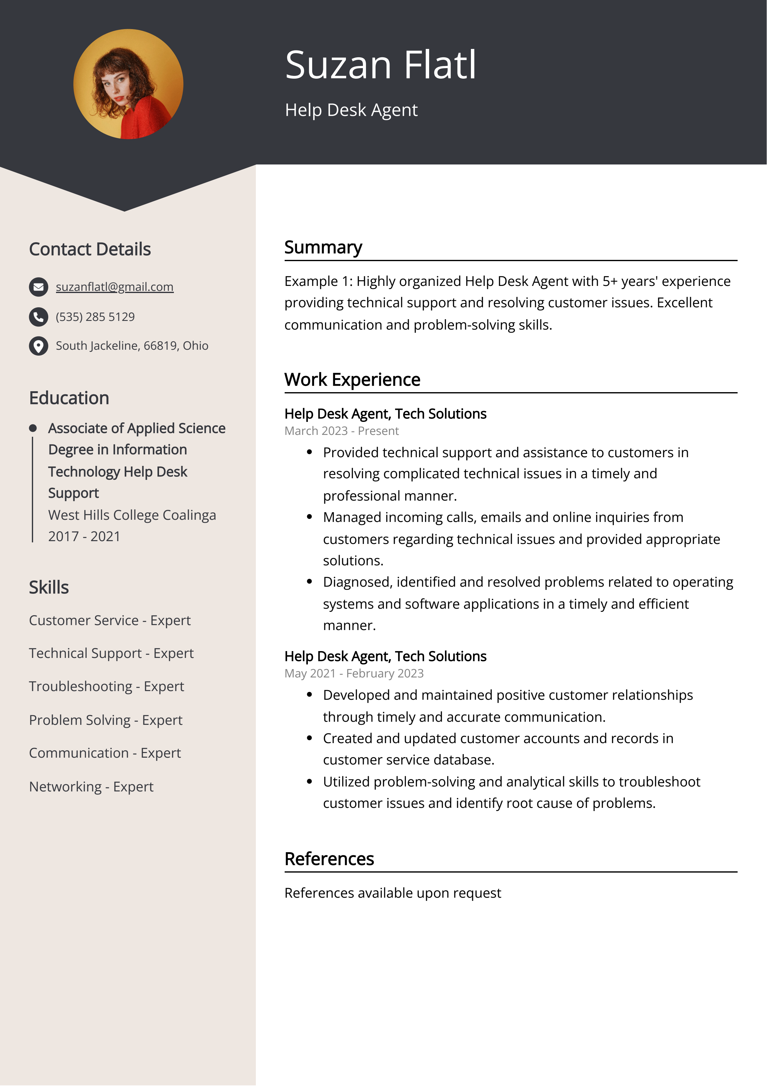 Help Desk Agent CV Example