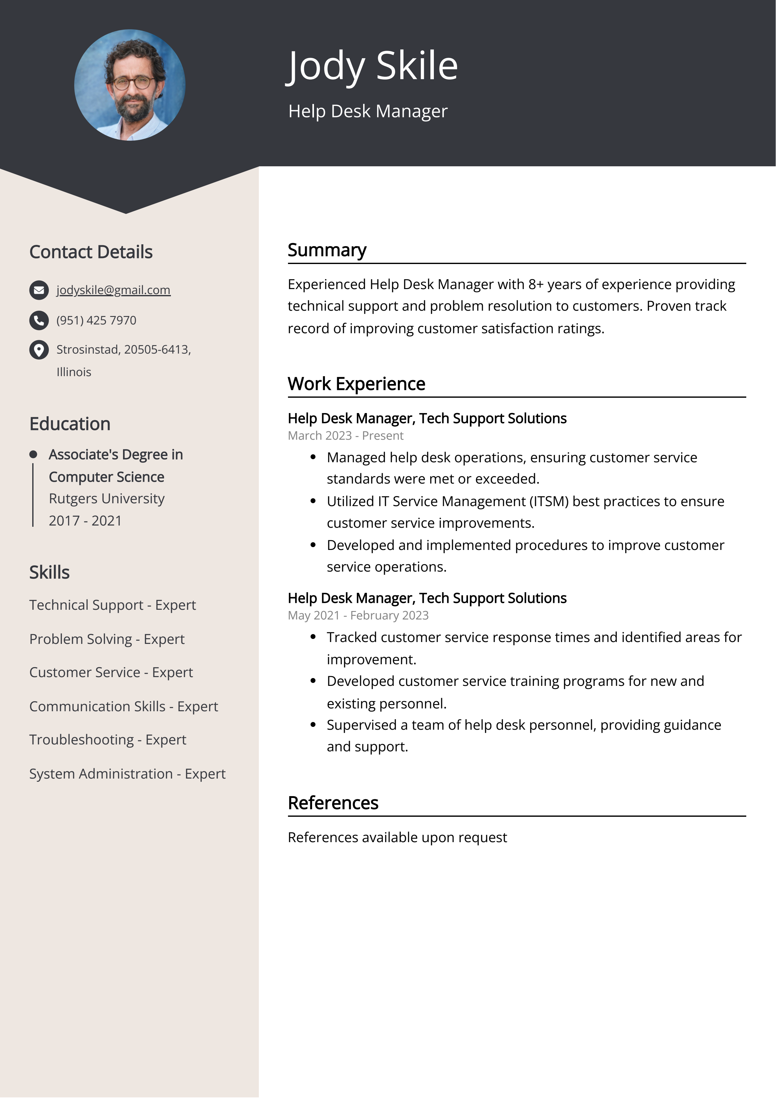 Help Desk Manager CV Example