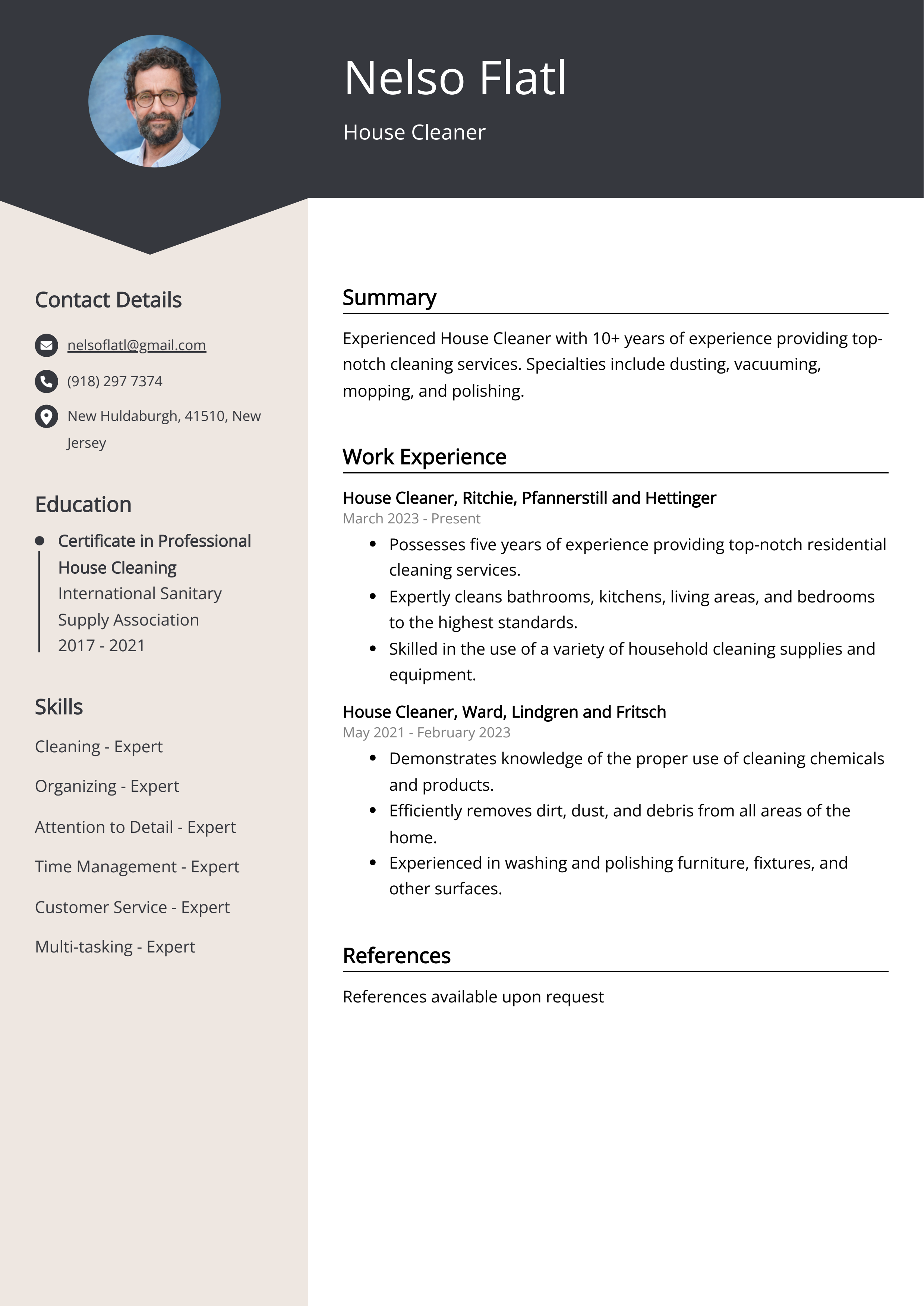 House Cleaner CV Example