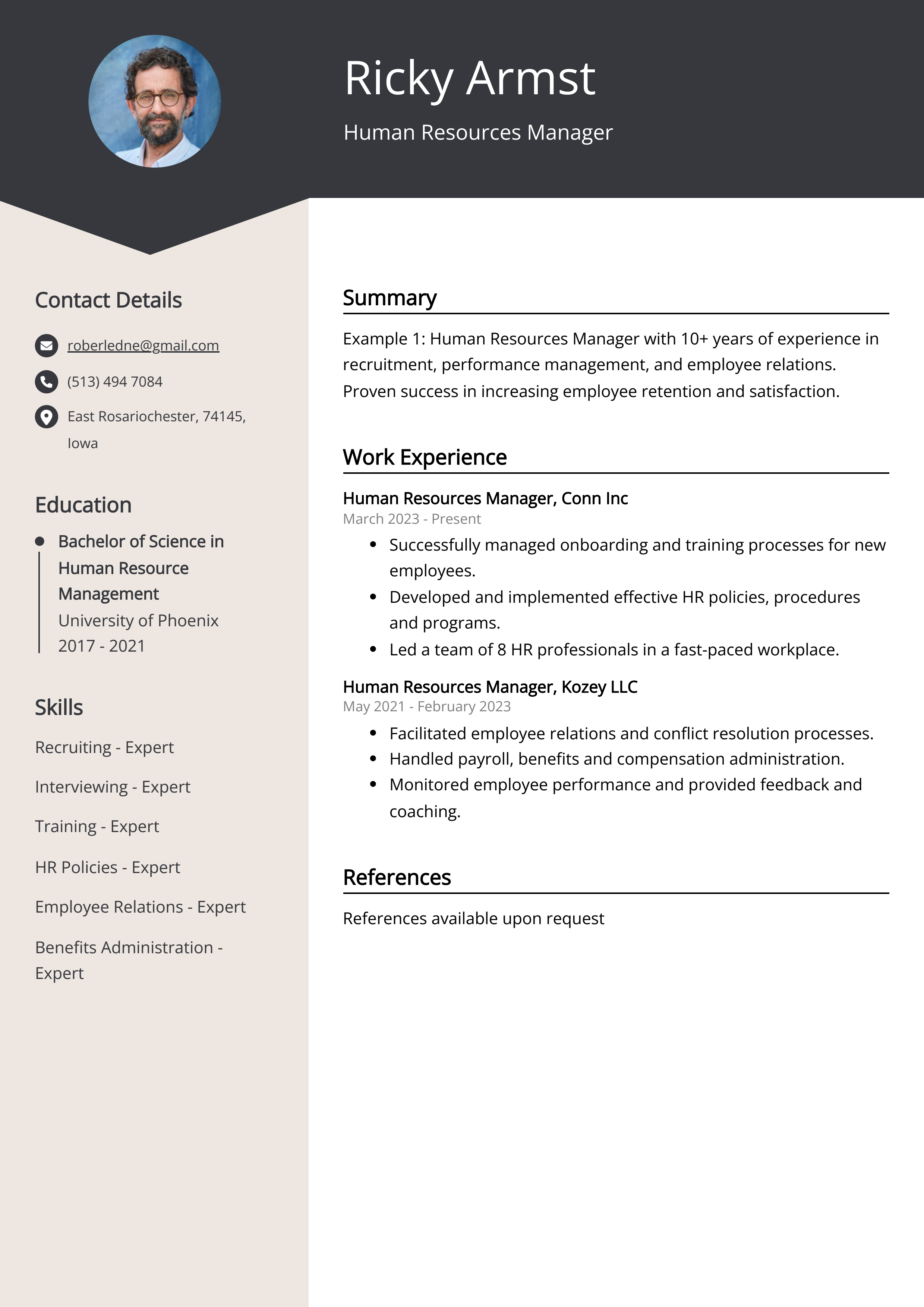 Human Resources Manager CV Example