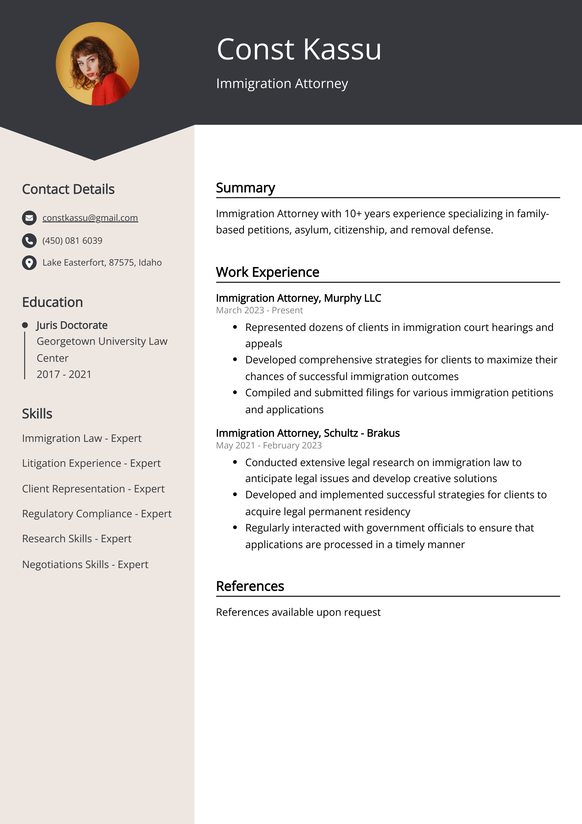 Immigration Attorney CV Example