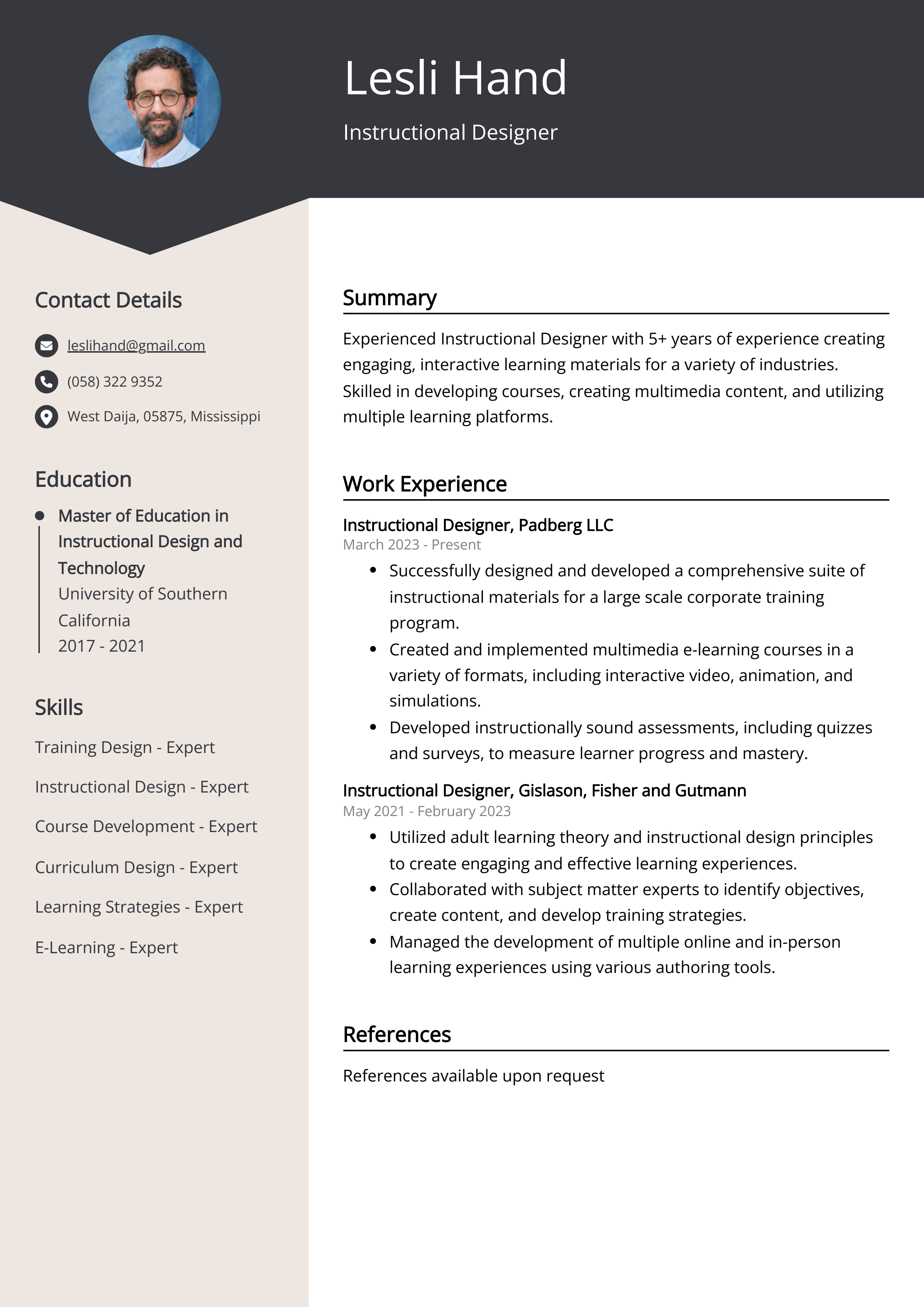 Instructional Designer CV Example