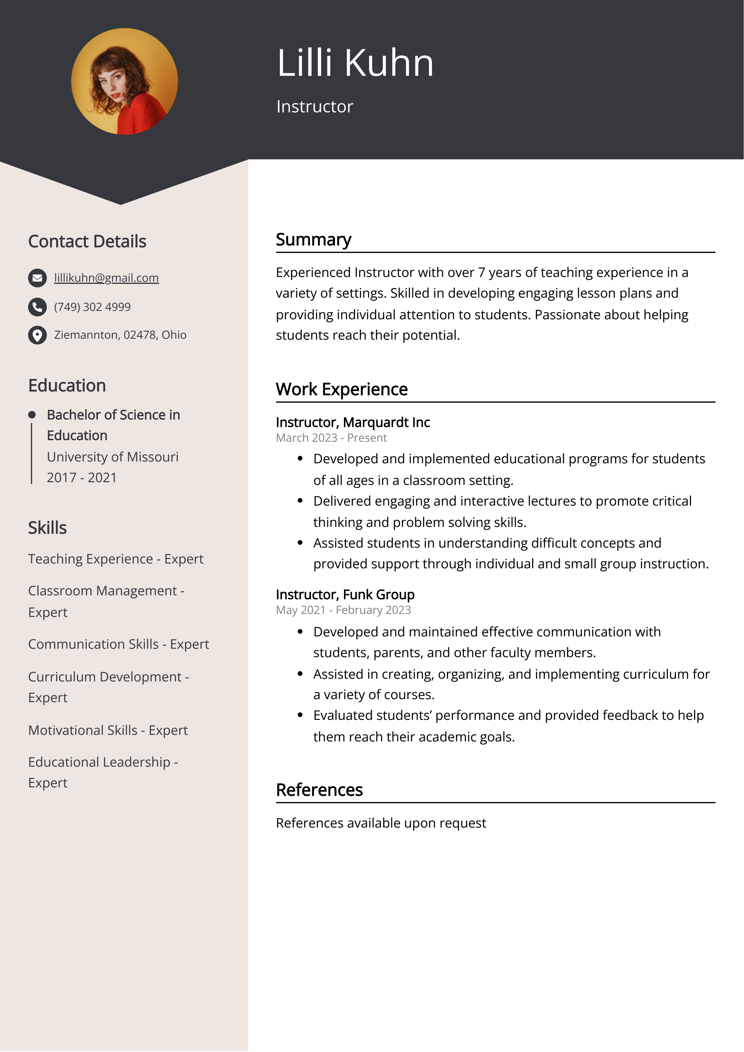 Instructor CV Example