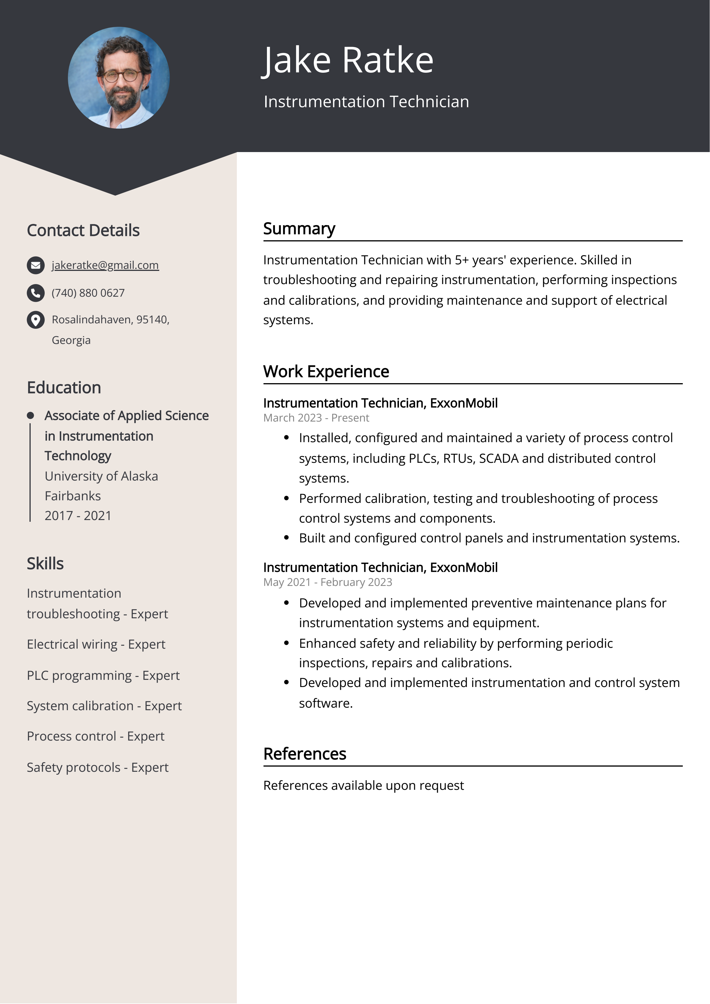 Instrumentation Technician CV Example