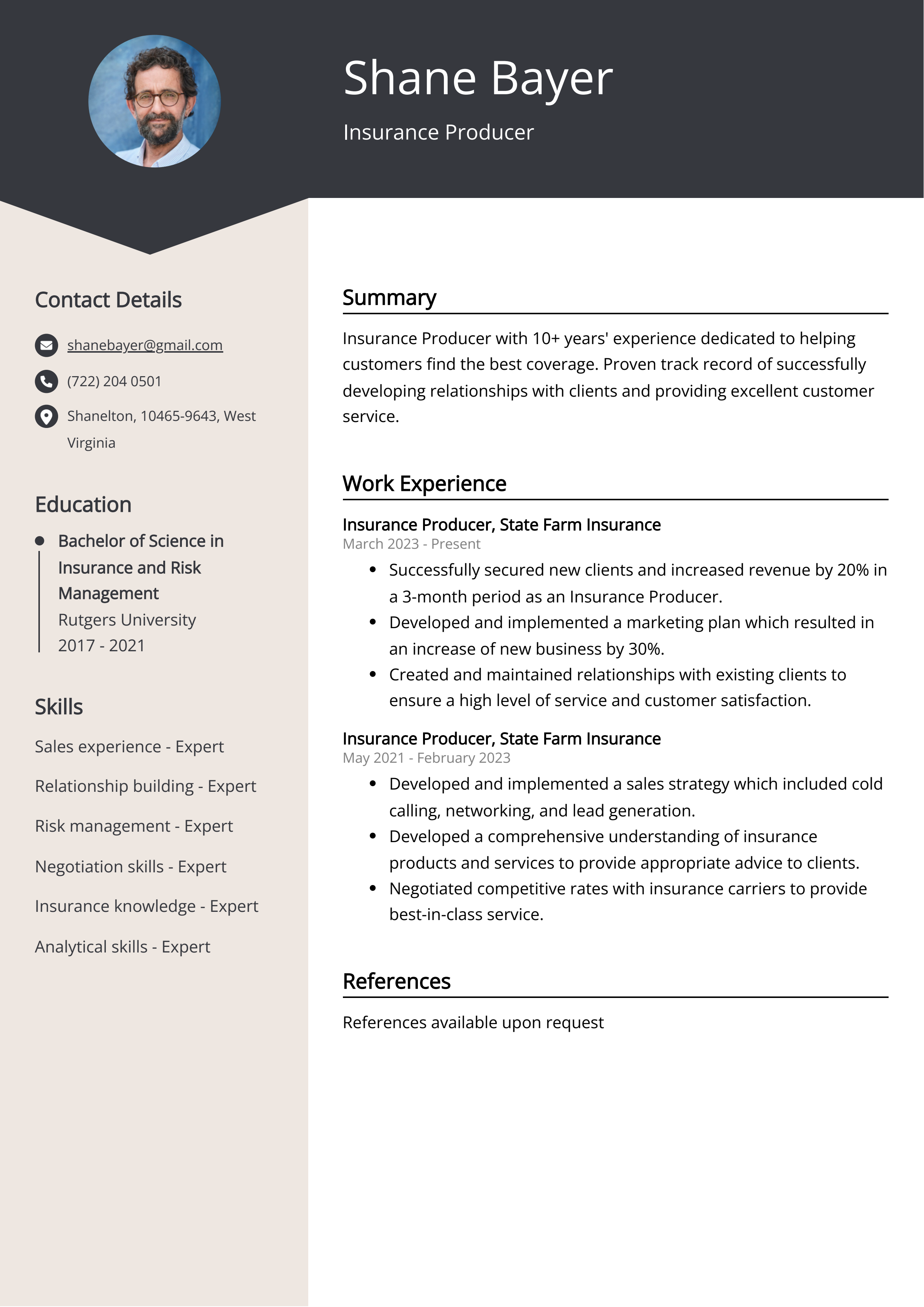 Insurance Producer CV Example