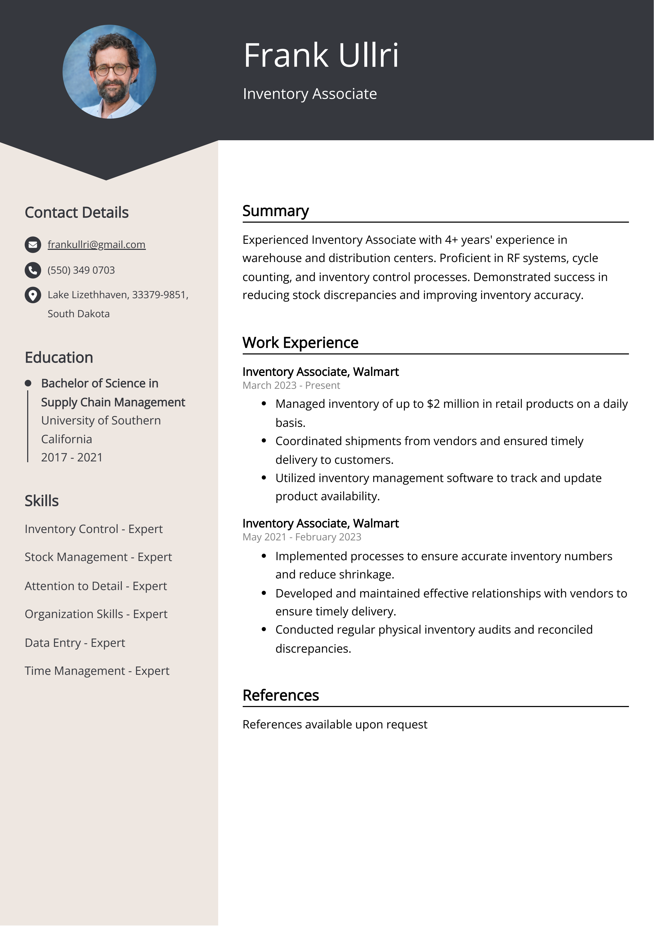 Inventory Associate CV Example