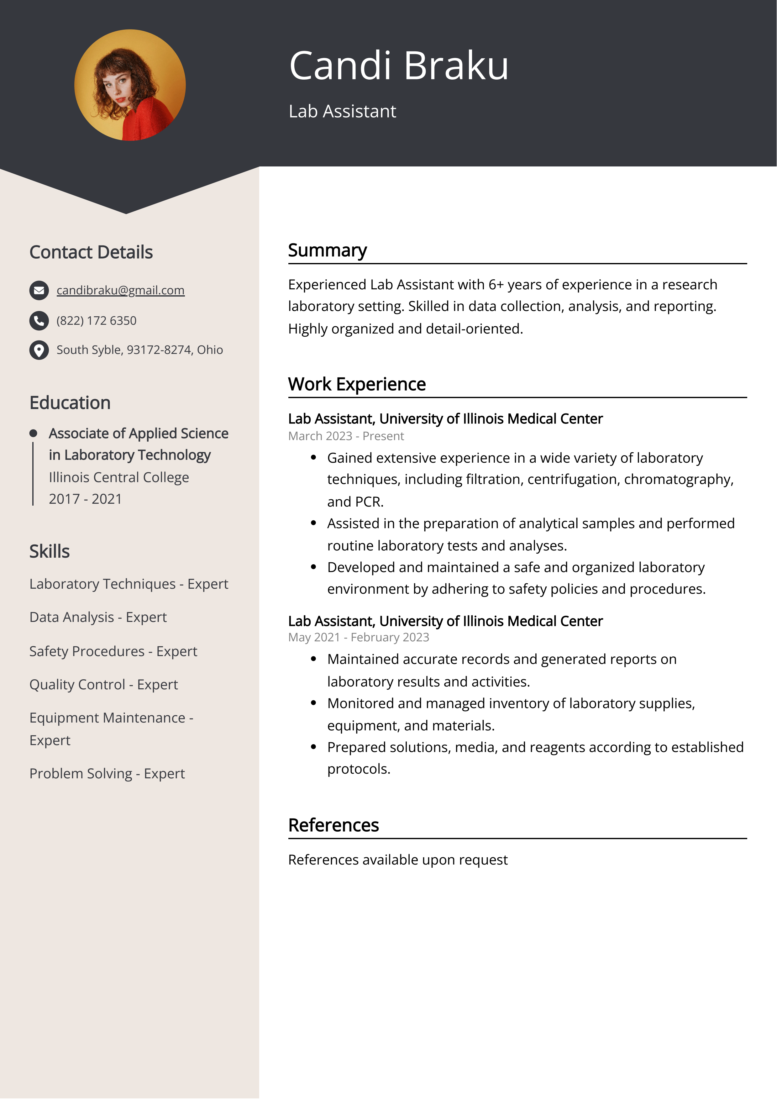 Lab Assistant CV Example