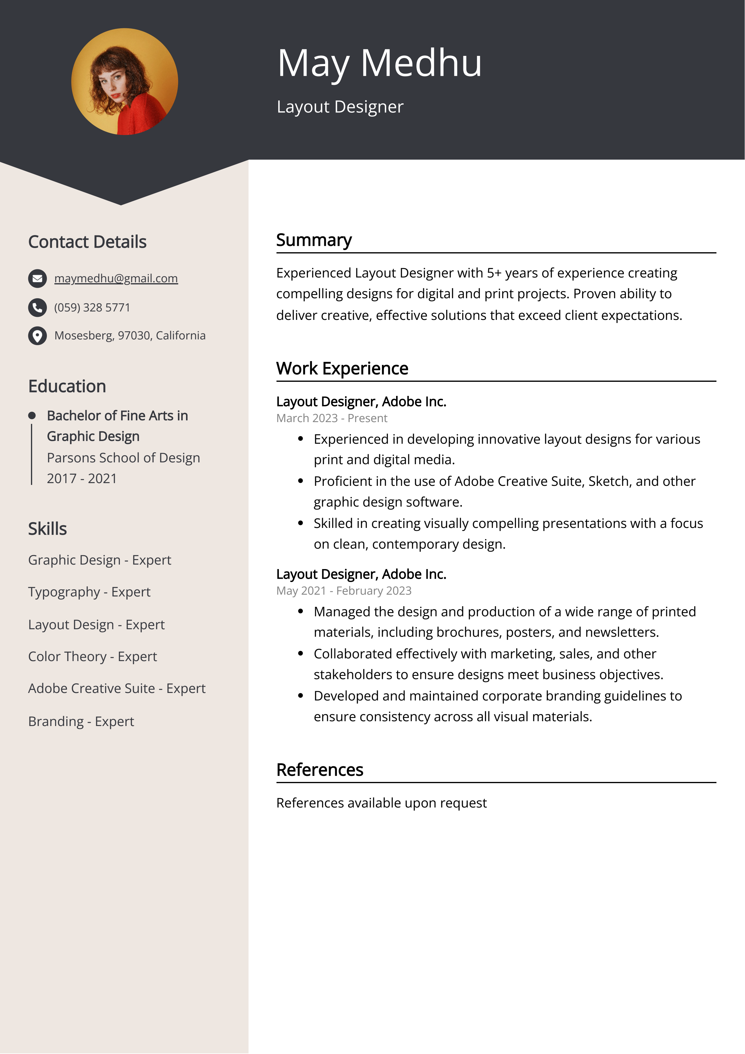 Layout Designer CV Example