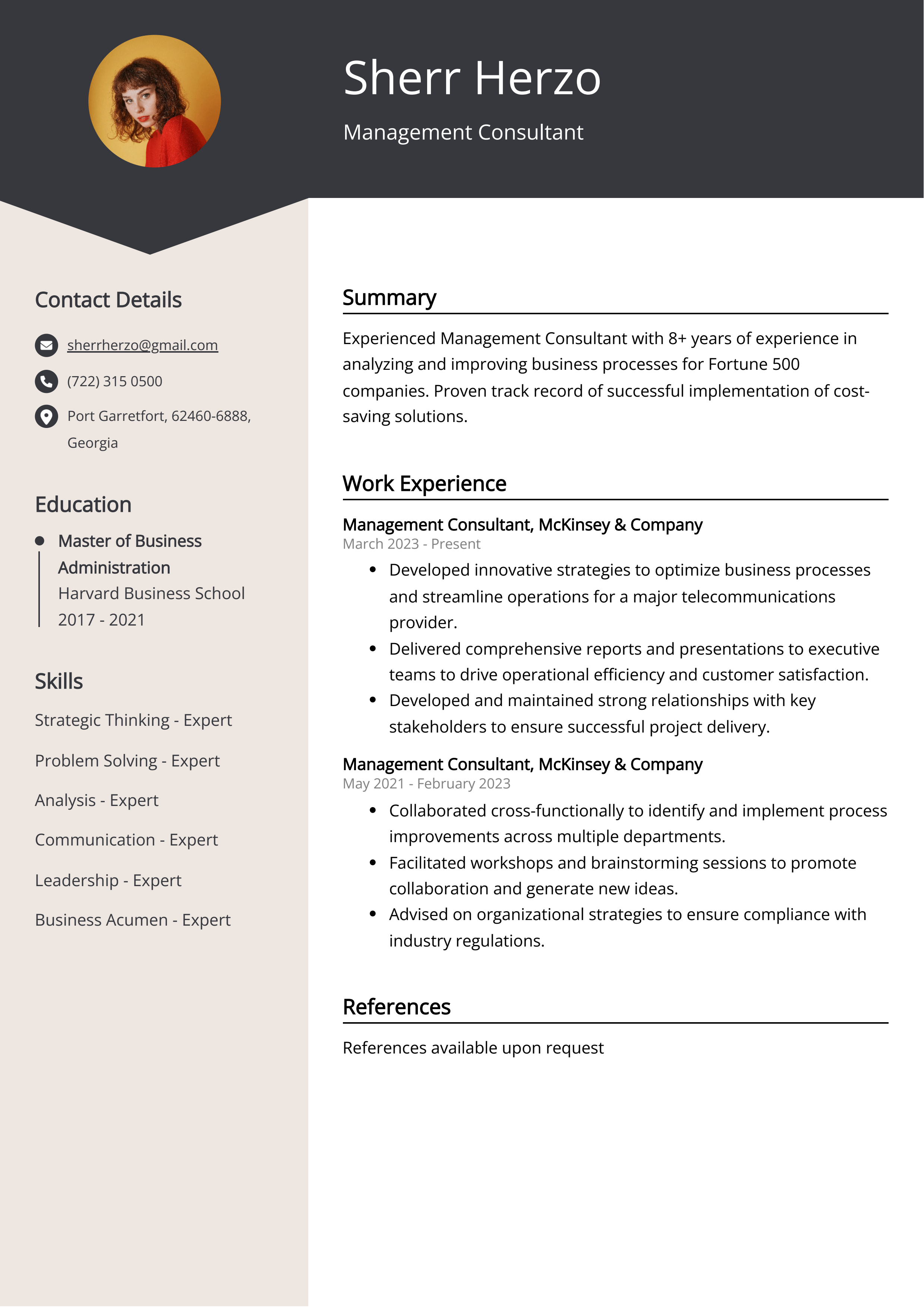 Management Consultant CV Example