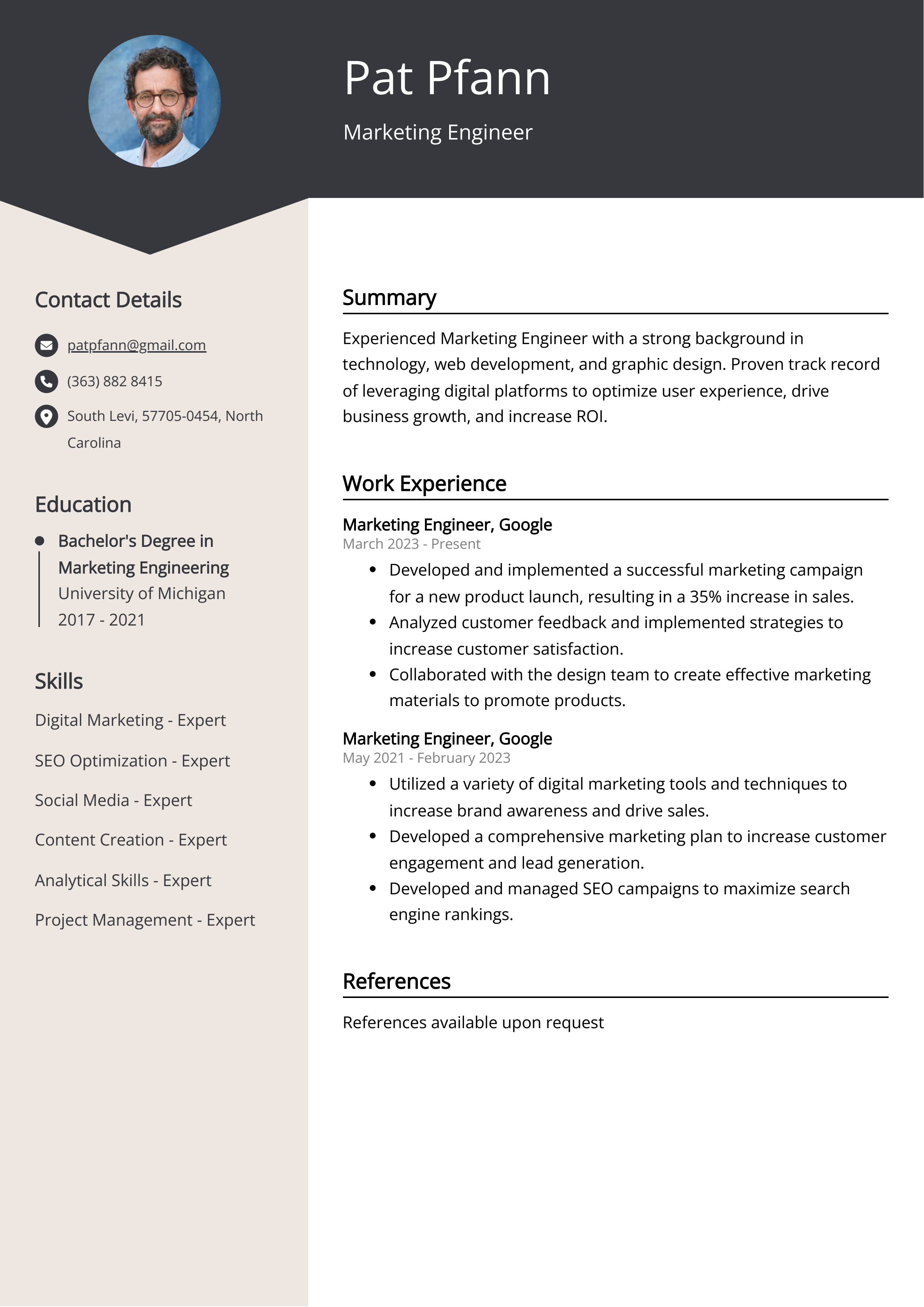 Marketing Engineer CV Example