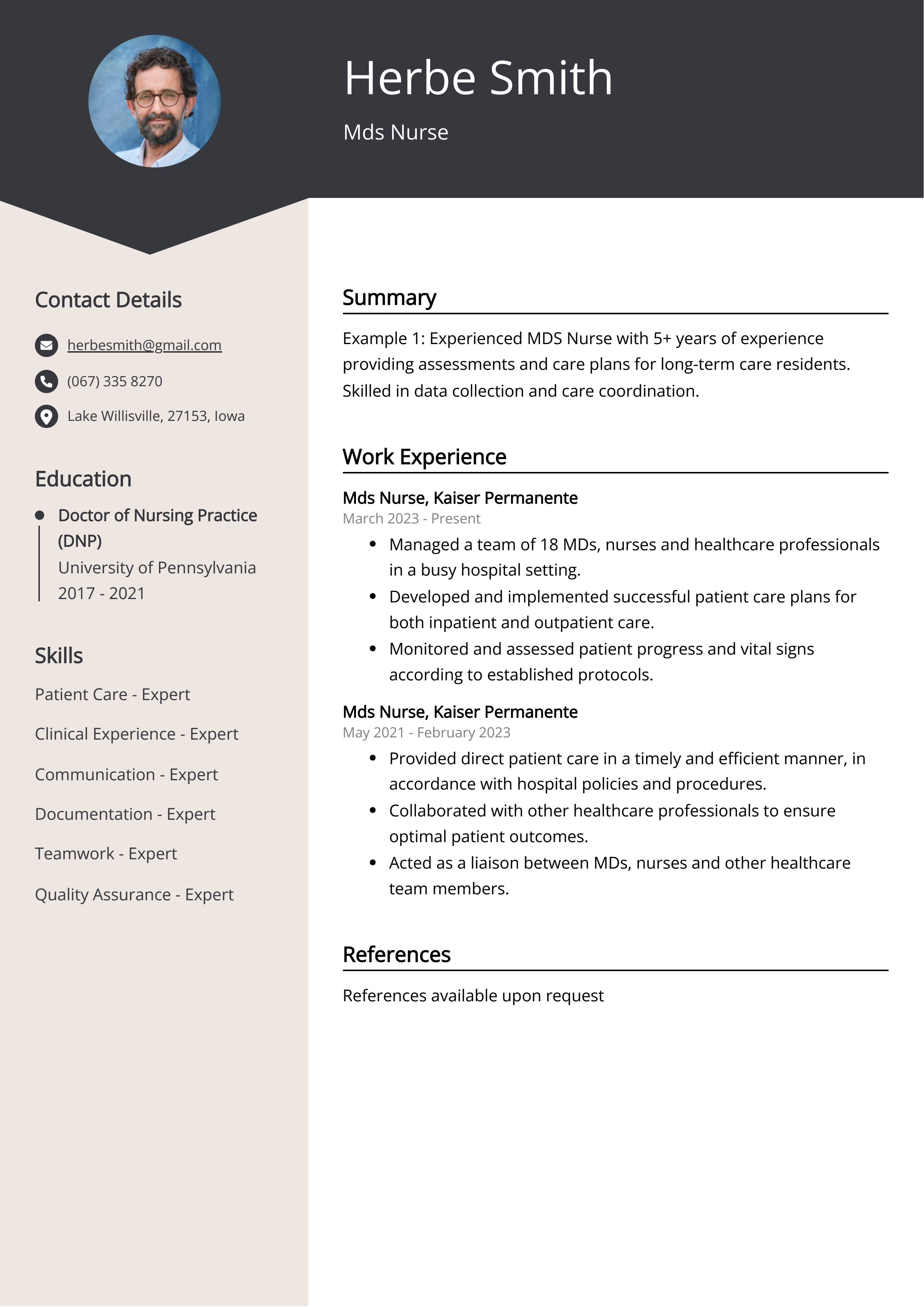 Mds Nurse CV Example