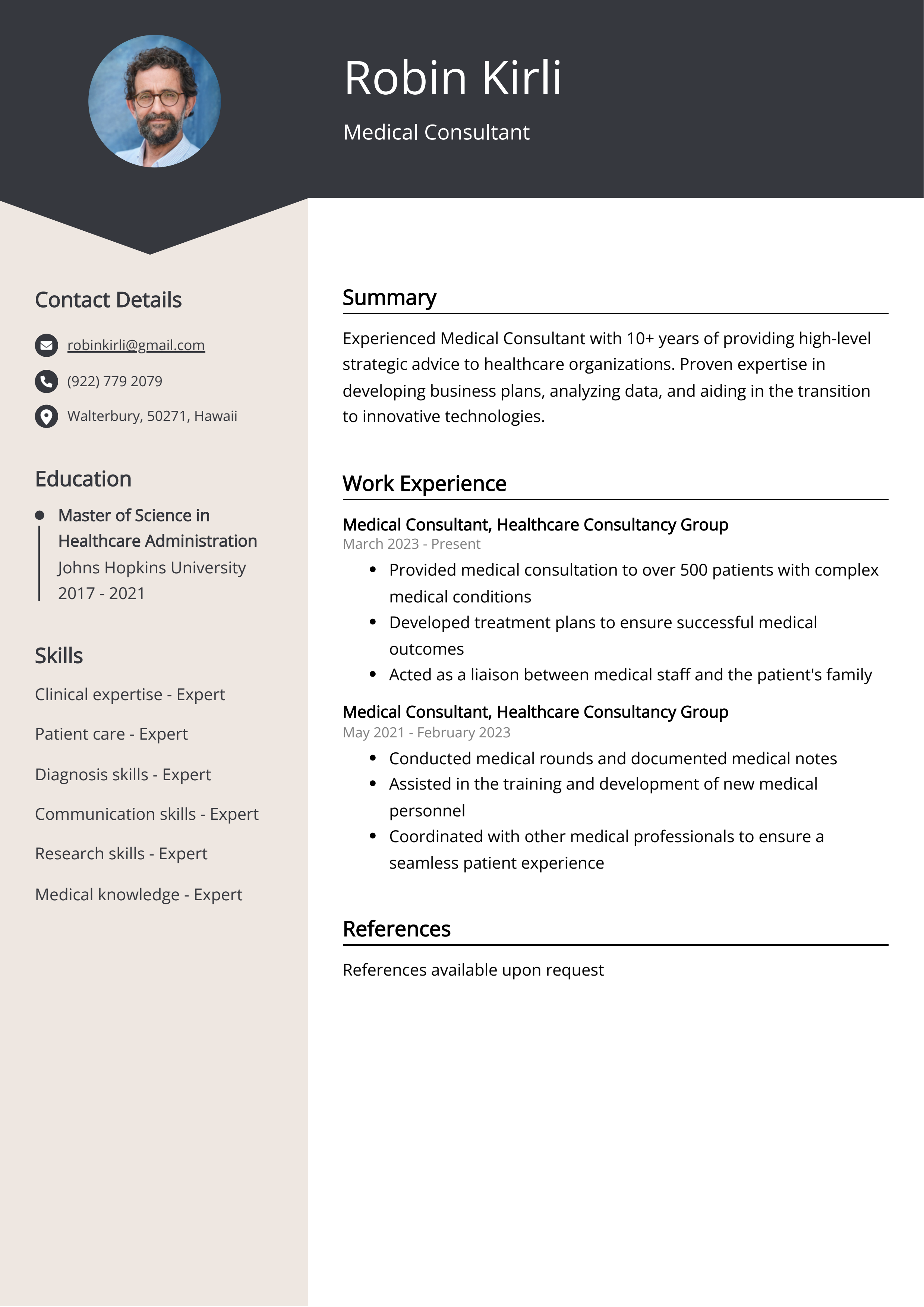 Medical Consultant CV Example