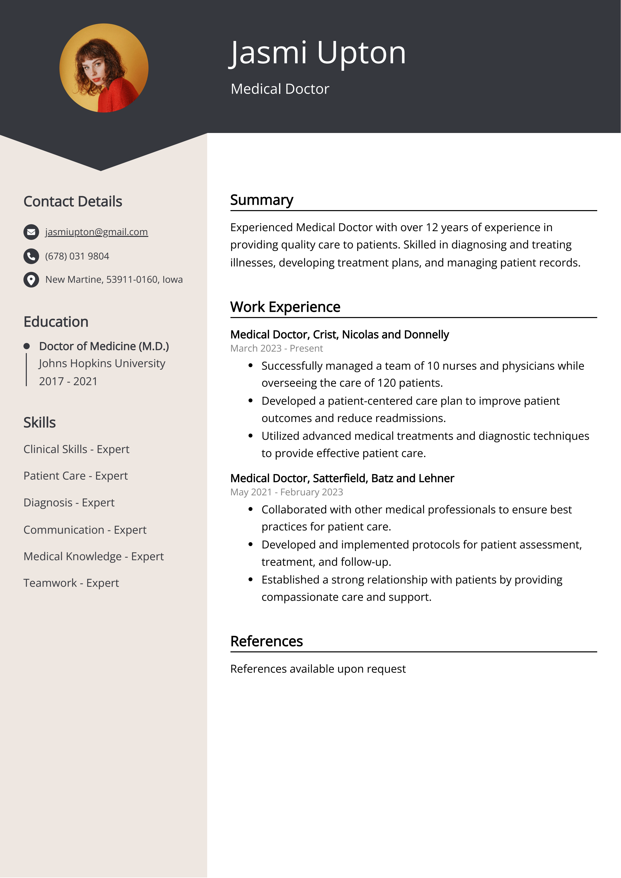 Medical Doctor CV Example