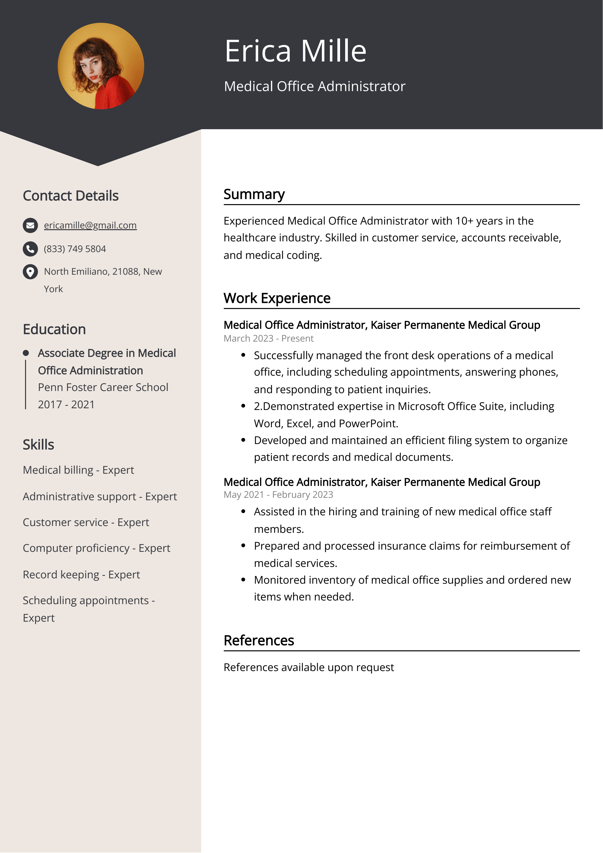 Medical Office Administrator CV Example